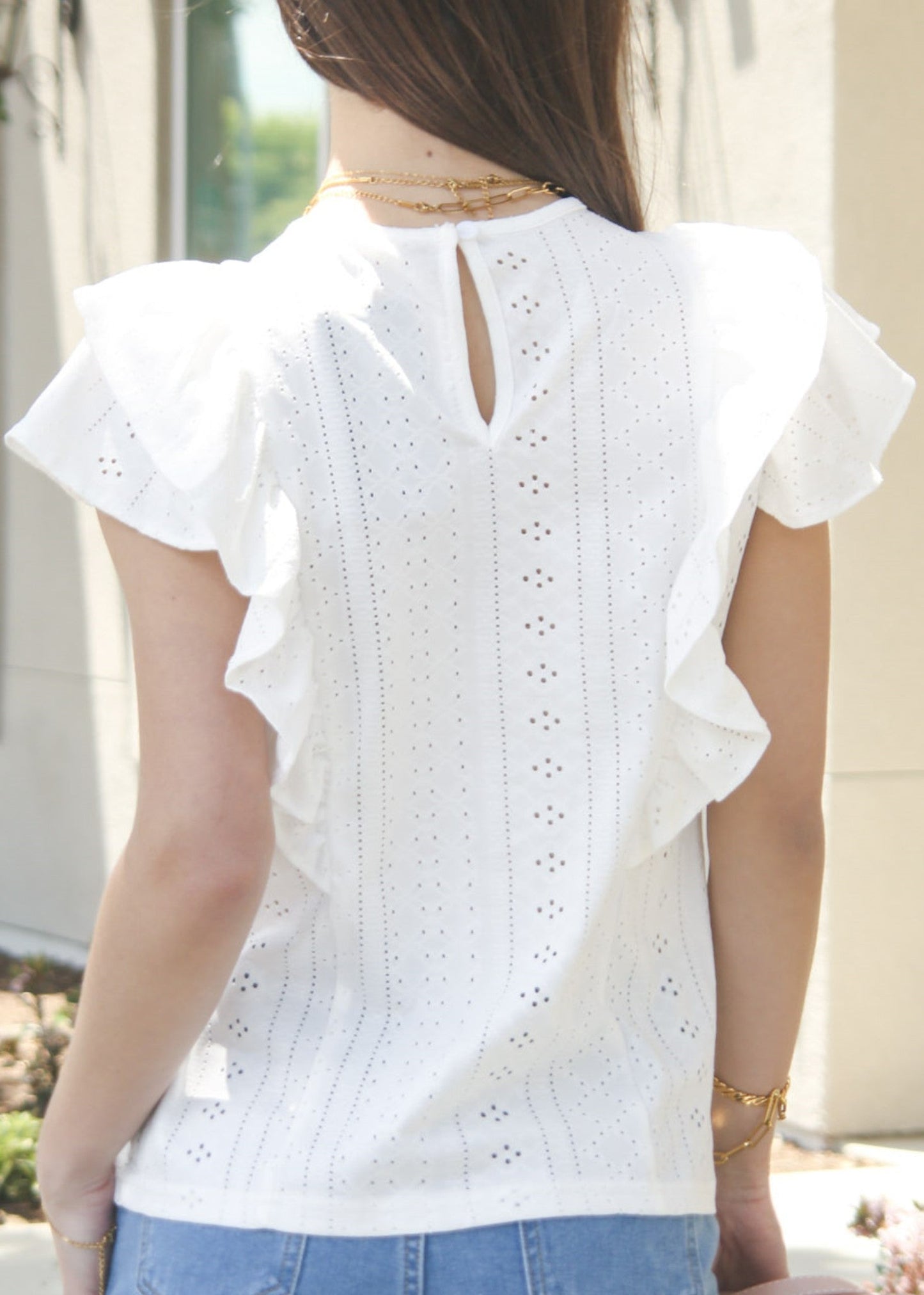 Ruffle Detail Eyelet Blouse