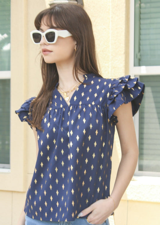 Sparkle Print Ruffle Sleeve Blouse