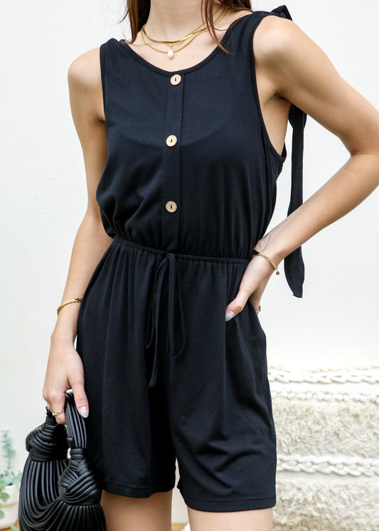 Tie-Shoulder Button Front Romper