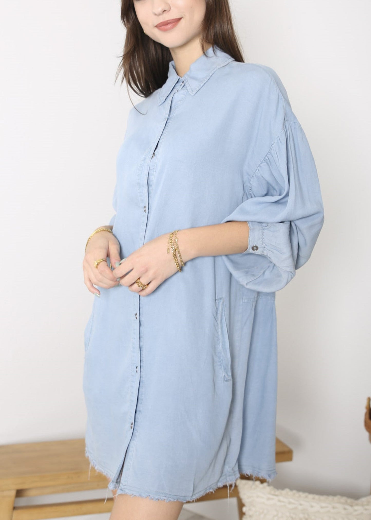 Pleated Back Frayed Hem Shirt