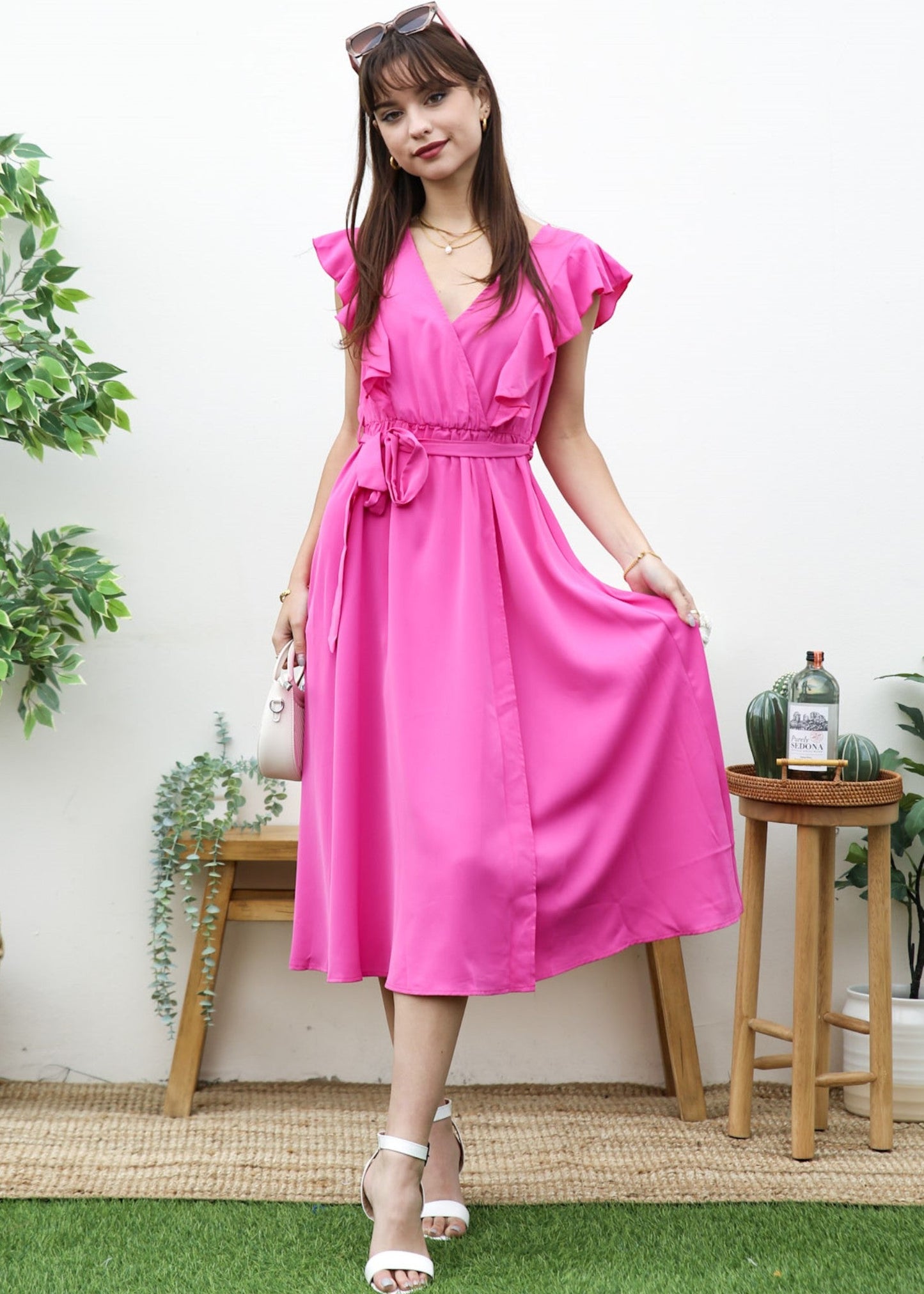 Ruffle Detail Slit Midi Dress