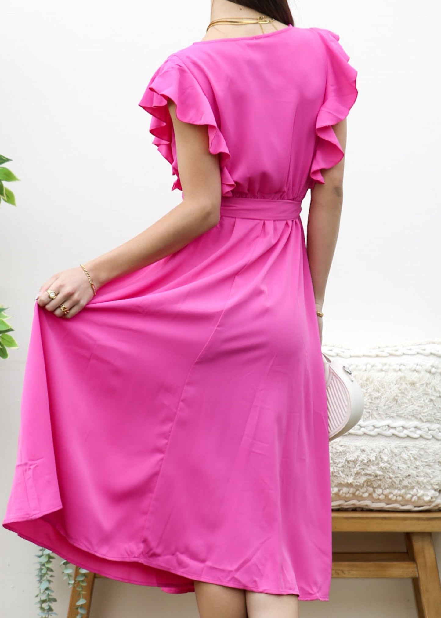 Ruffle Detail Slit Midi Dress