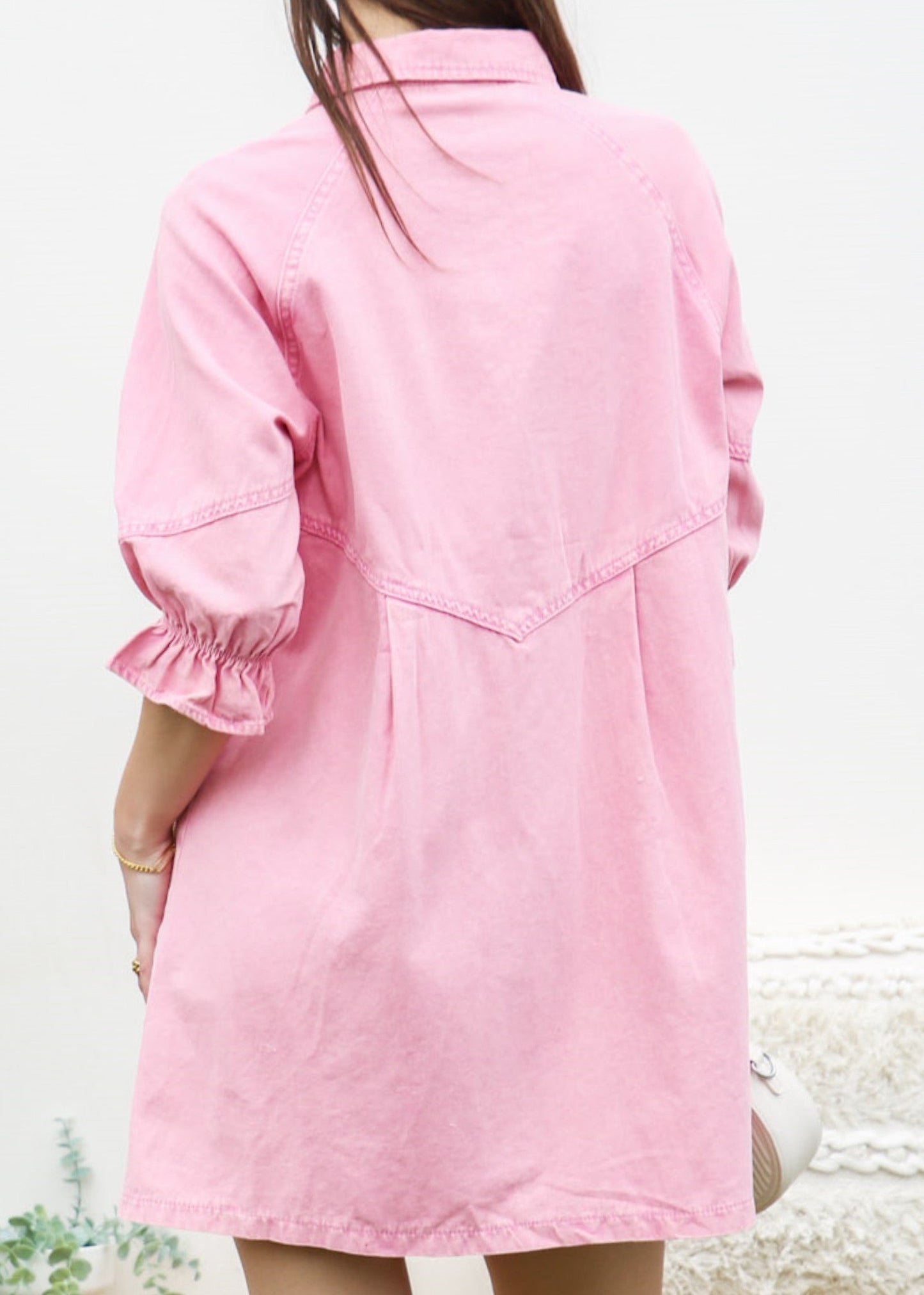 Denim Balloon Sleeve Shift Dress