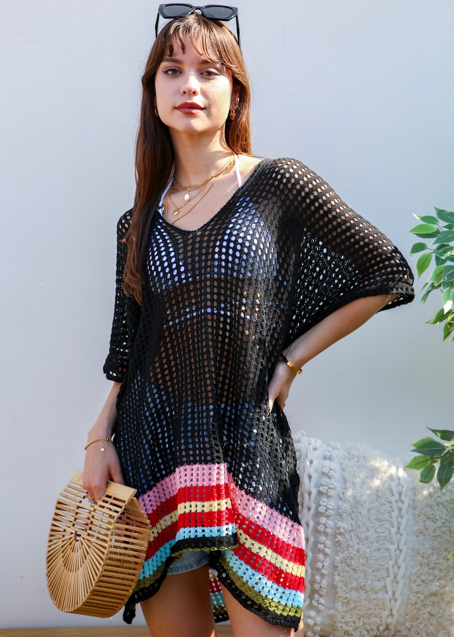 Rainbow Striped Hem Cover-Up