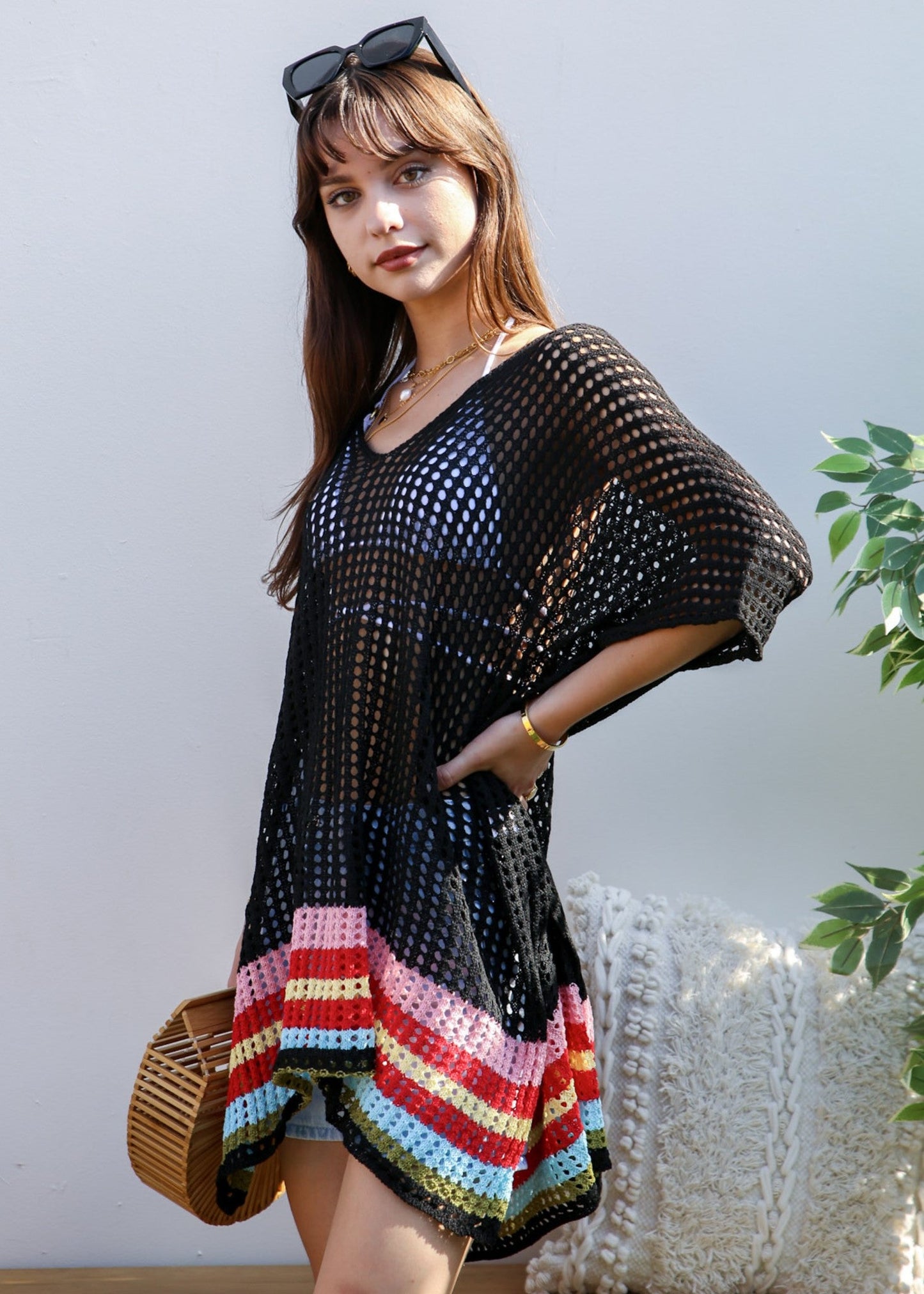 Rainbow Striped Hem Cover-Up