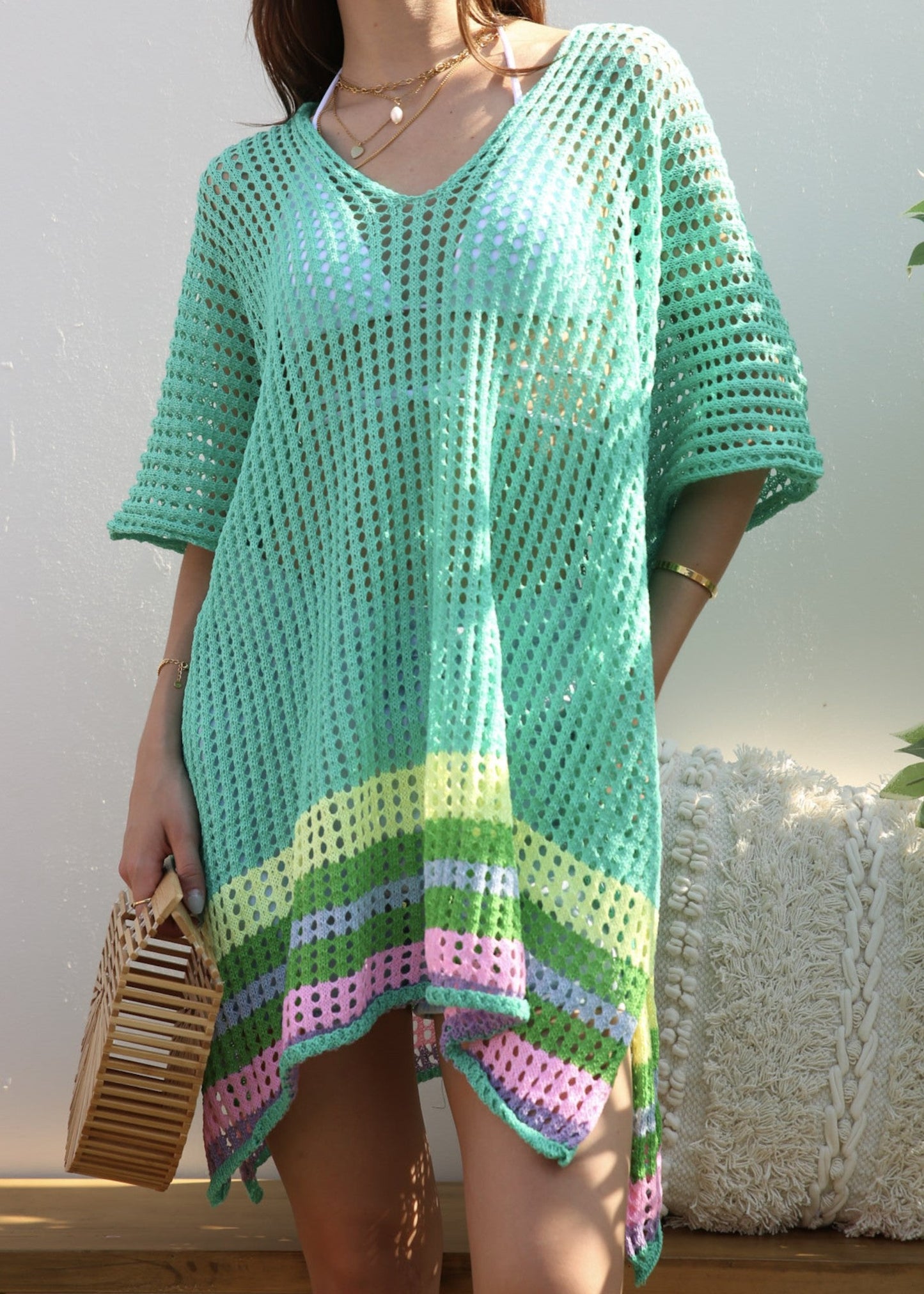 Rainbow Striped Hem Cover-Up