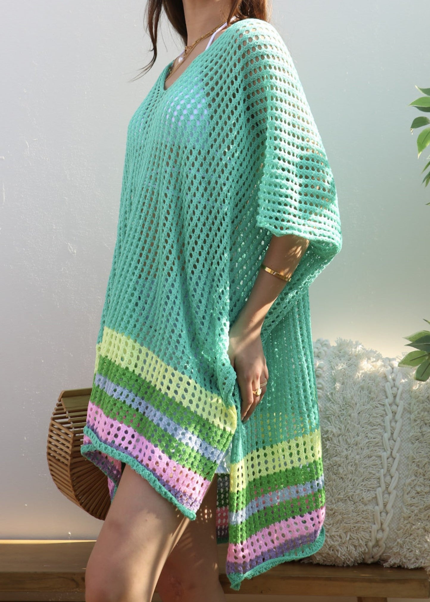 Rainbow Striped Hem Cover-Up