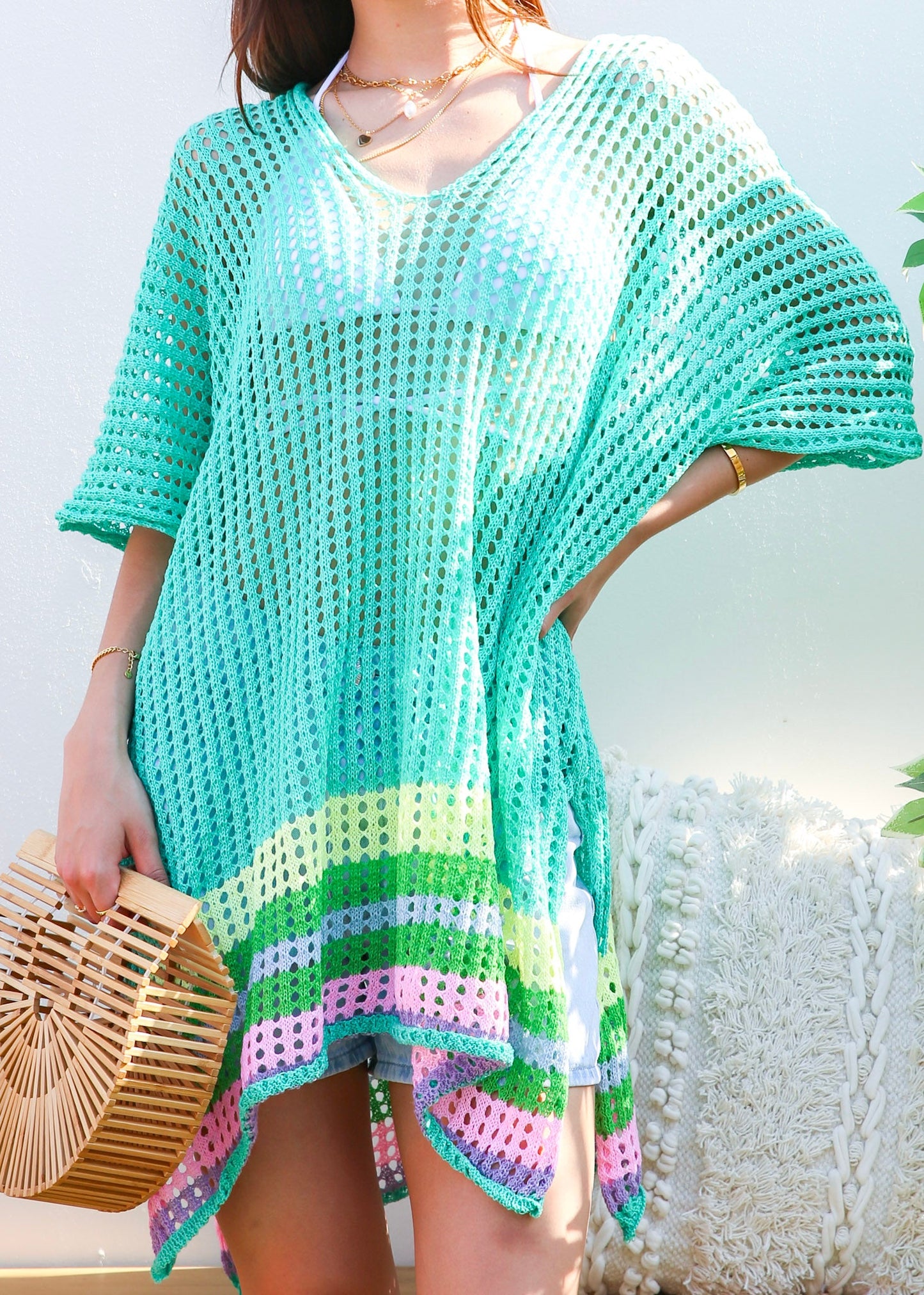 Rainbow Striped Hem Cover-Up