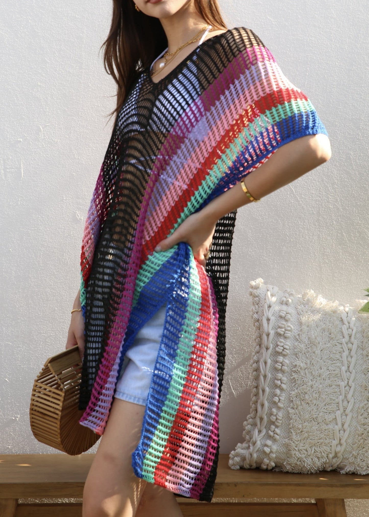 Multicolor Striped Side Knit Cover-Up