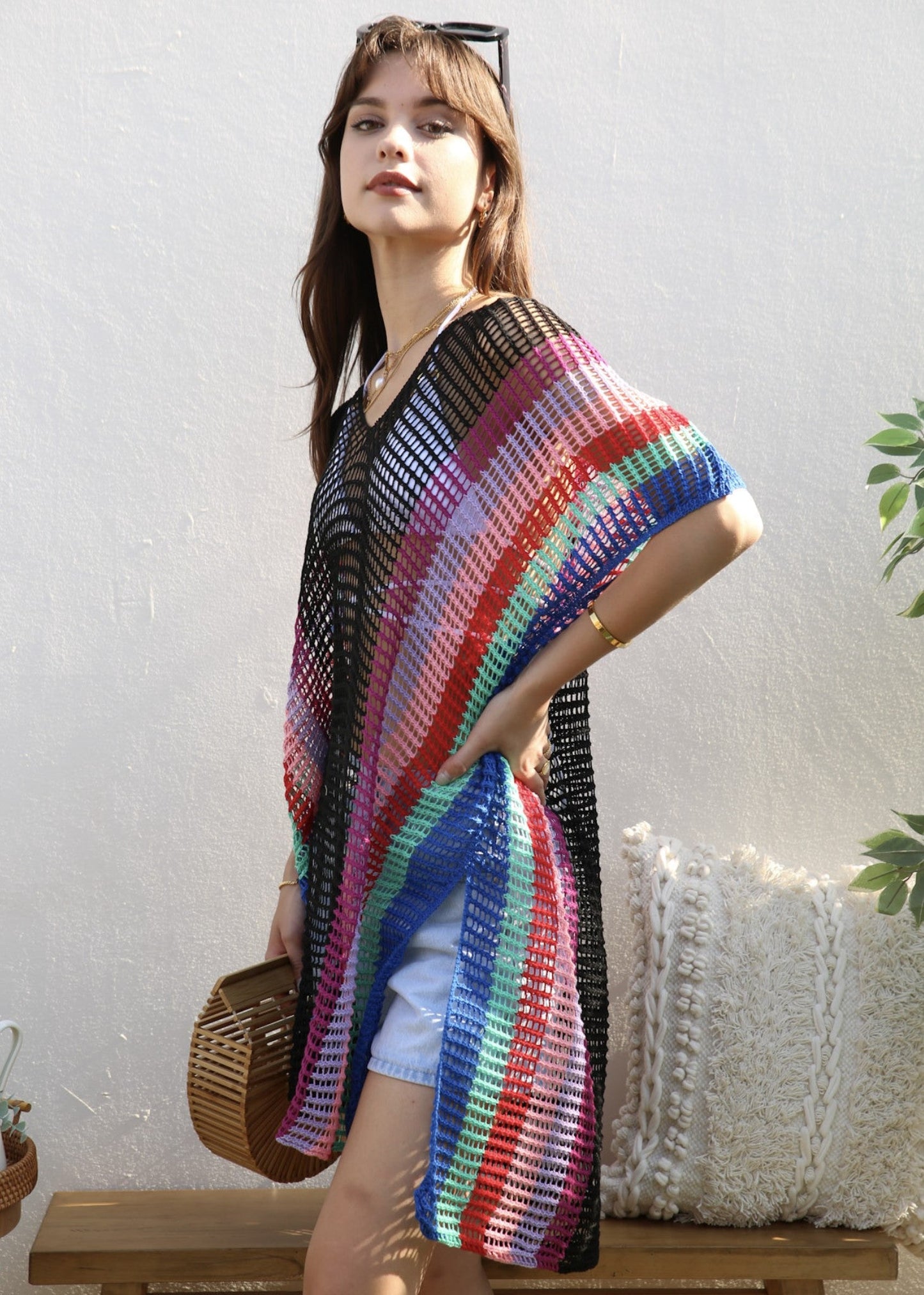 Multicolor Striped Side Knit Cover-Up