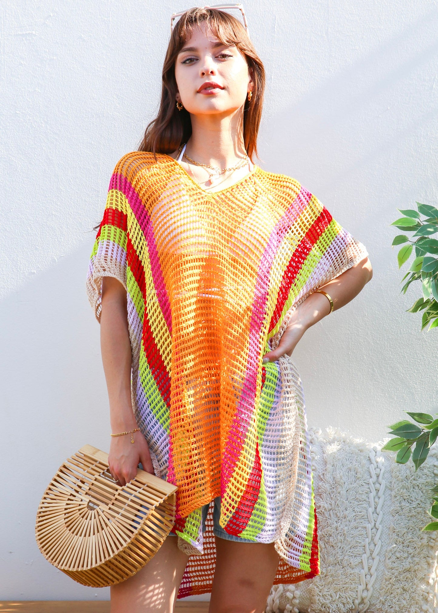 Multicolor Striped Side Knit Cover-Up