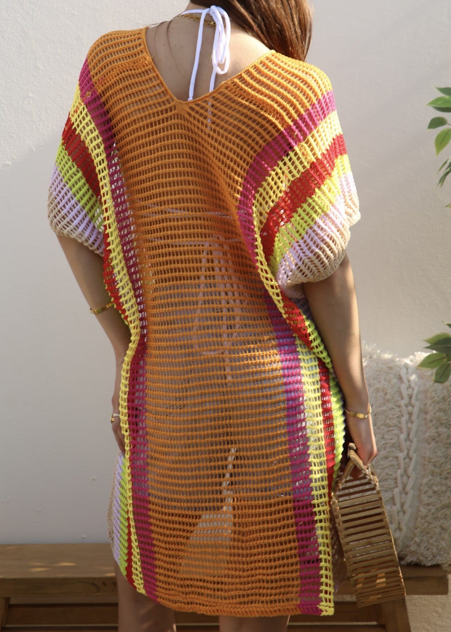 Multicolor Striped Side Knit Cover-Up