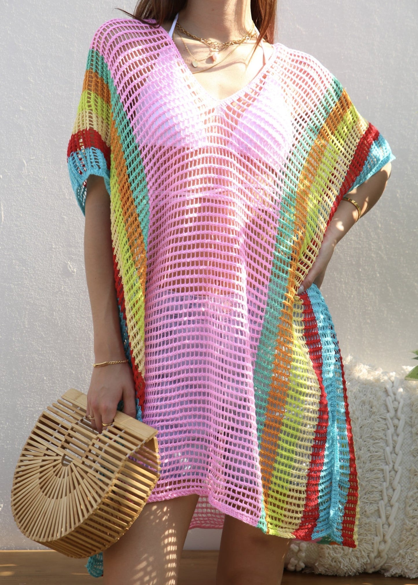 Multicolor Striped Side Knit Cover-Up