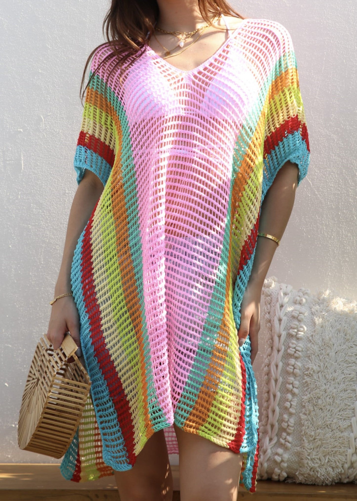 Multicolor Striped Side Knit Cover-Up
