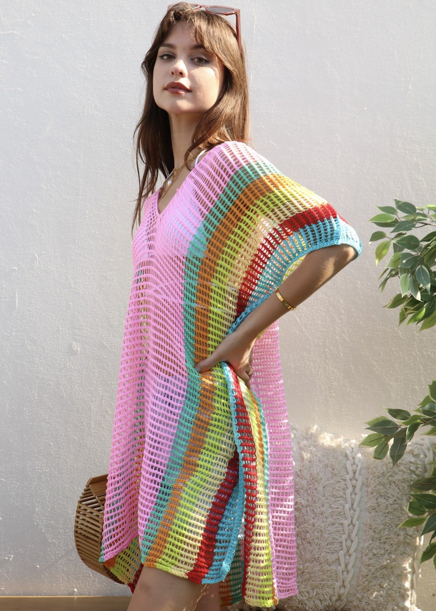 Multicolor Striped Side Knit Cover-Up