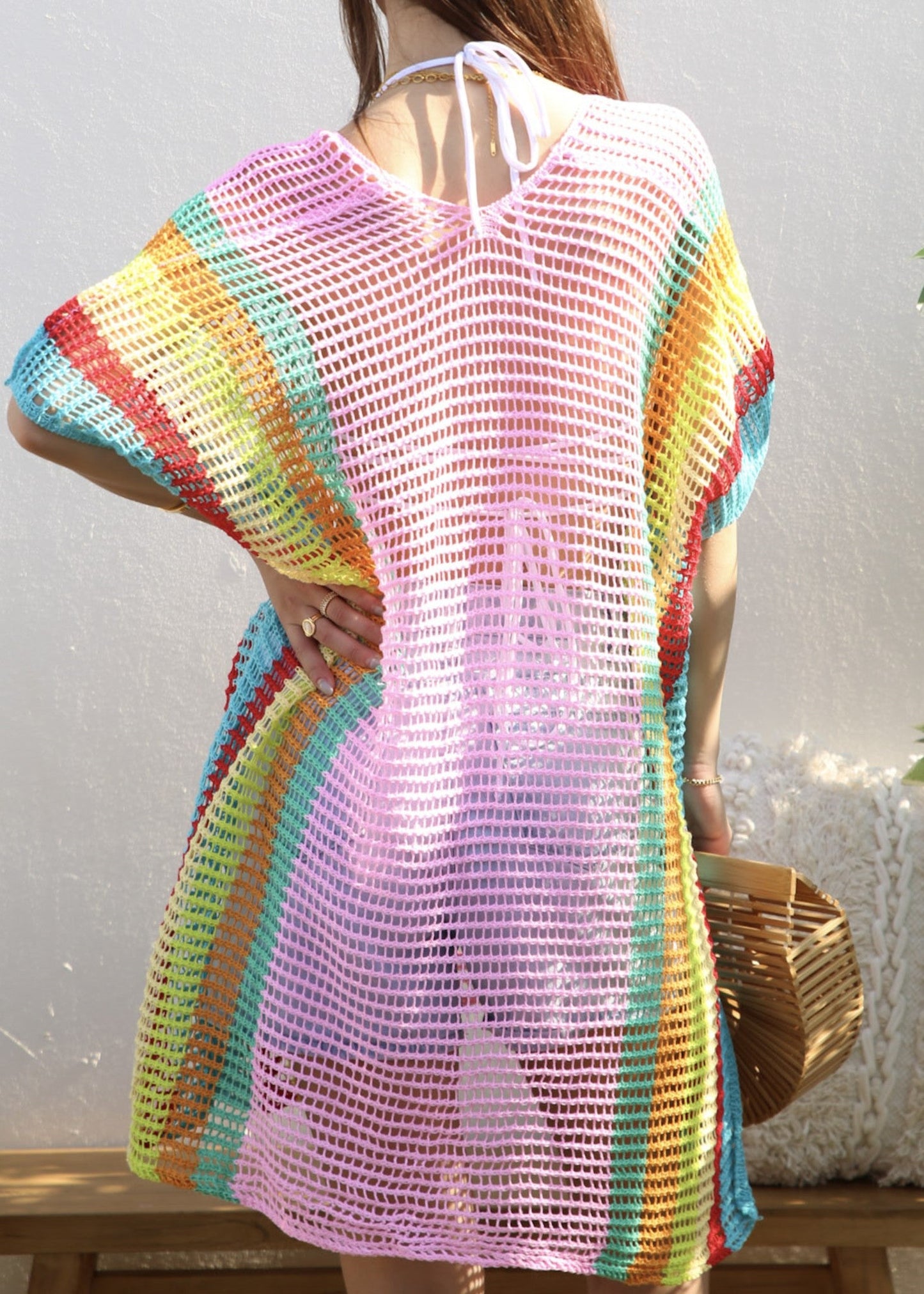 Multicolor Striped Side Knit Cover-Up