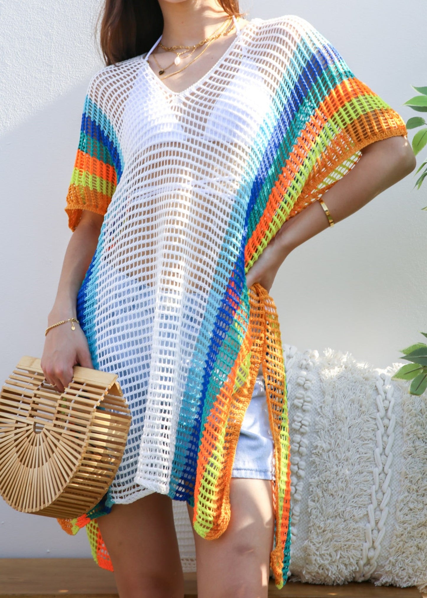 Multicolor Striped Side Knit Cover-Up