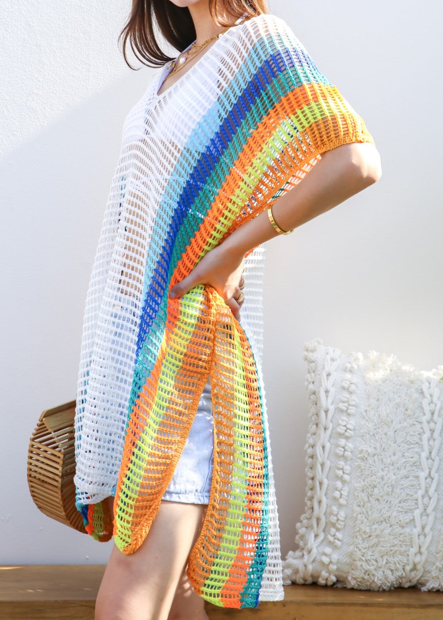Multicolor Striped Side Knit Cover-Up