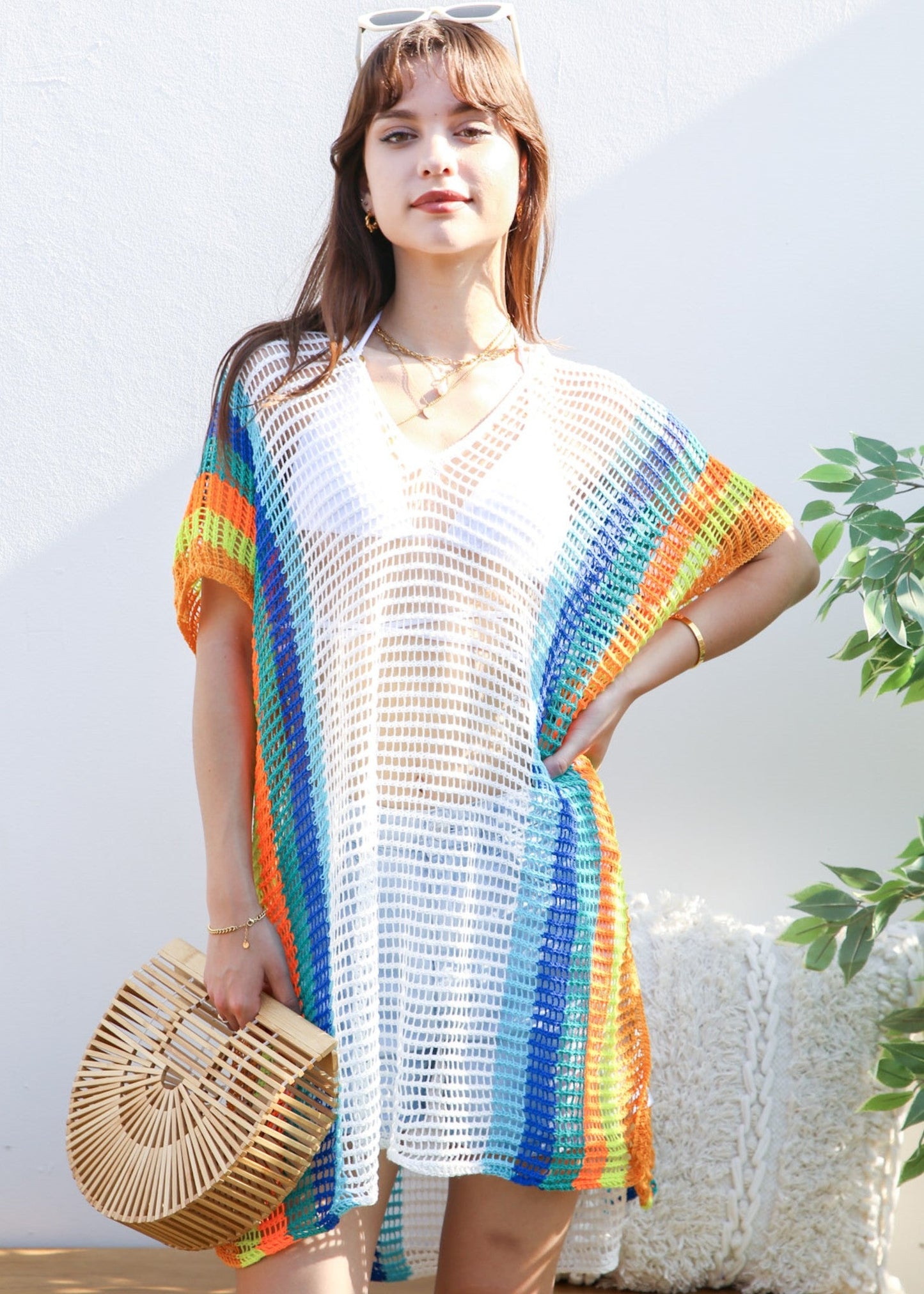 Multicolor Striped Side Knit Cover-Up