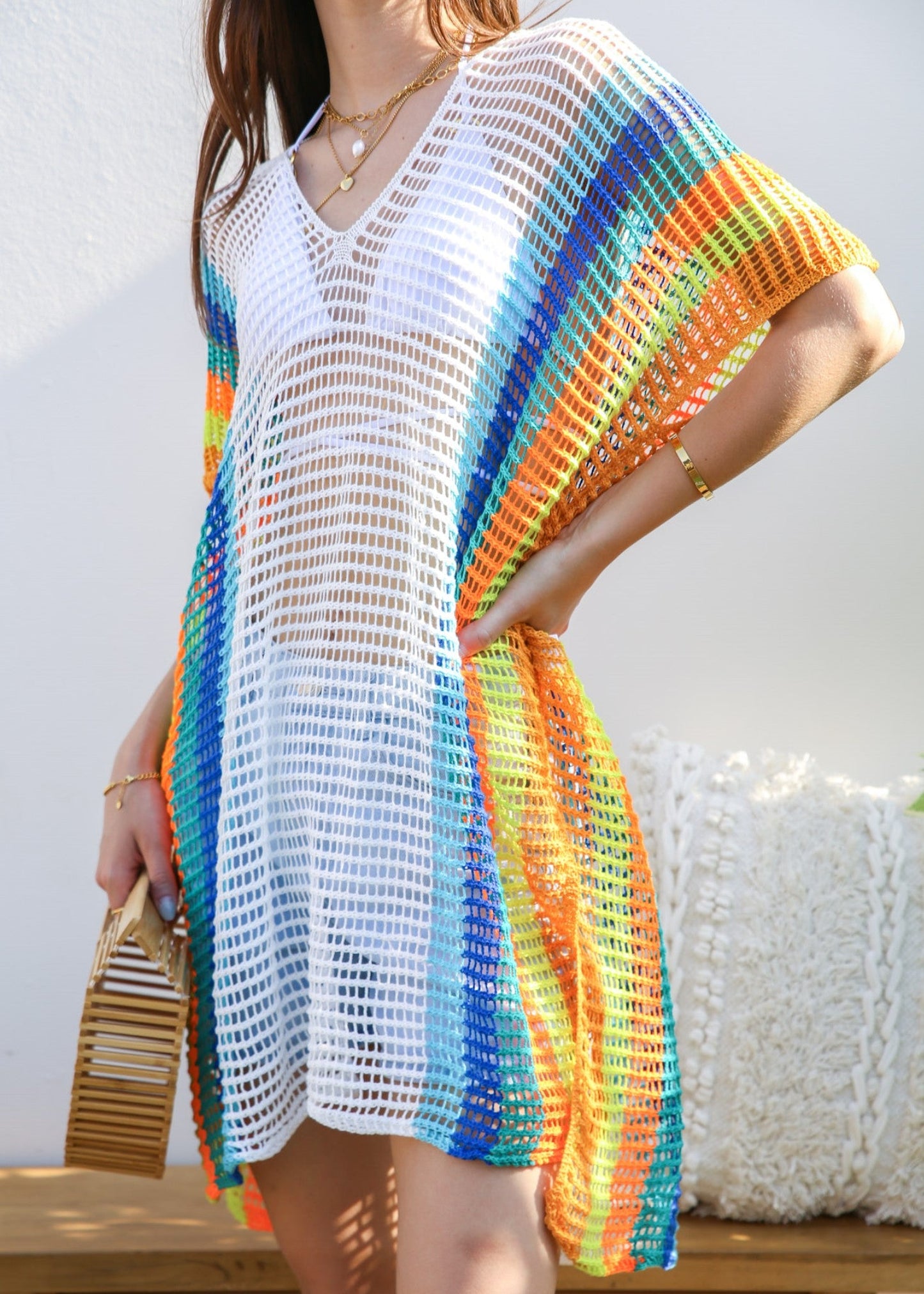 Multicolor Striped Side Knit Cover-Up