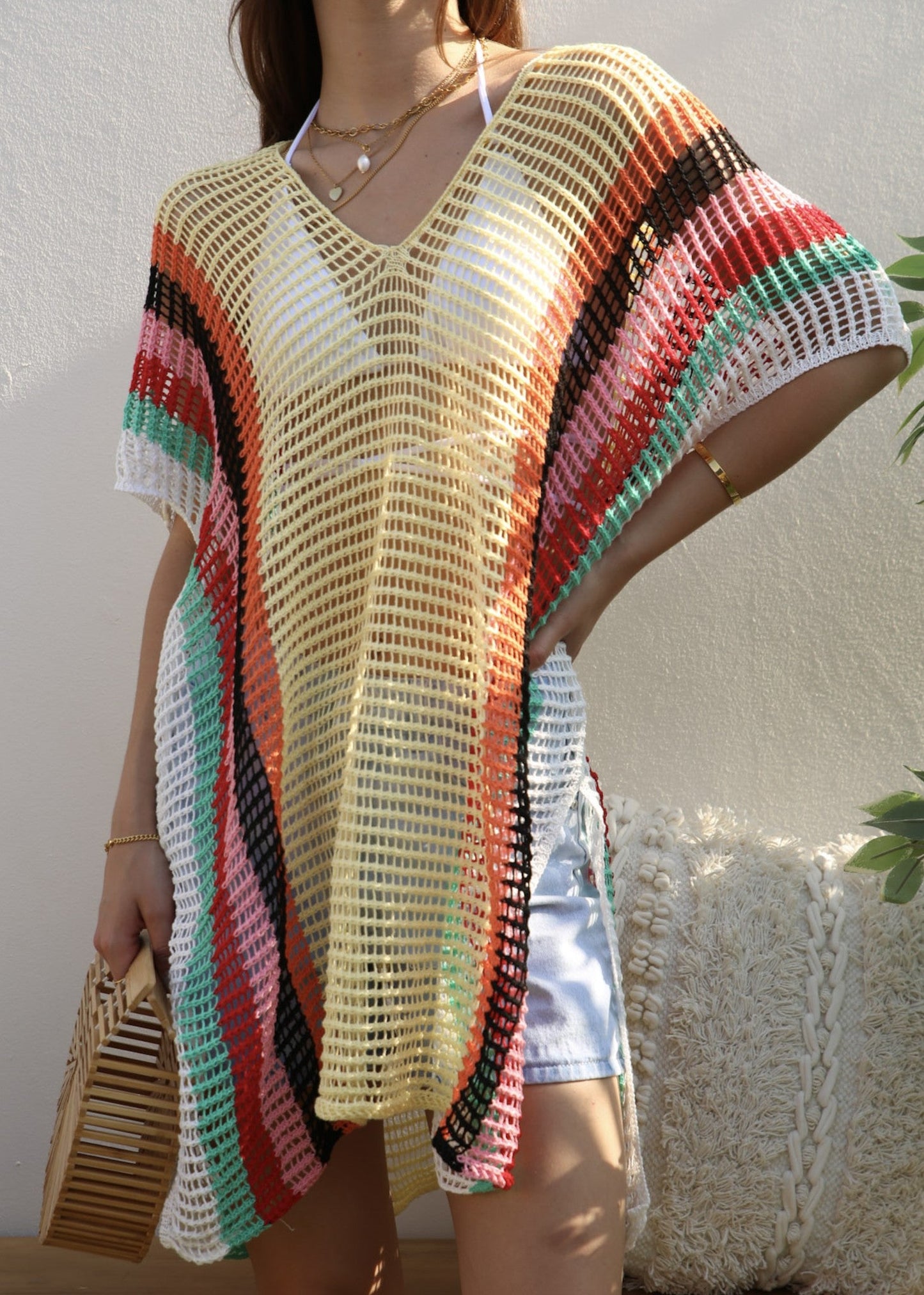 Multicolor Striped Side Knit Cover-Up