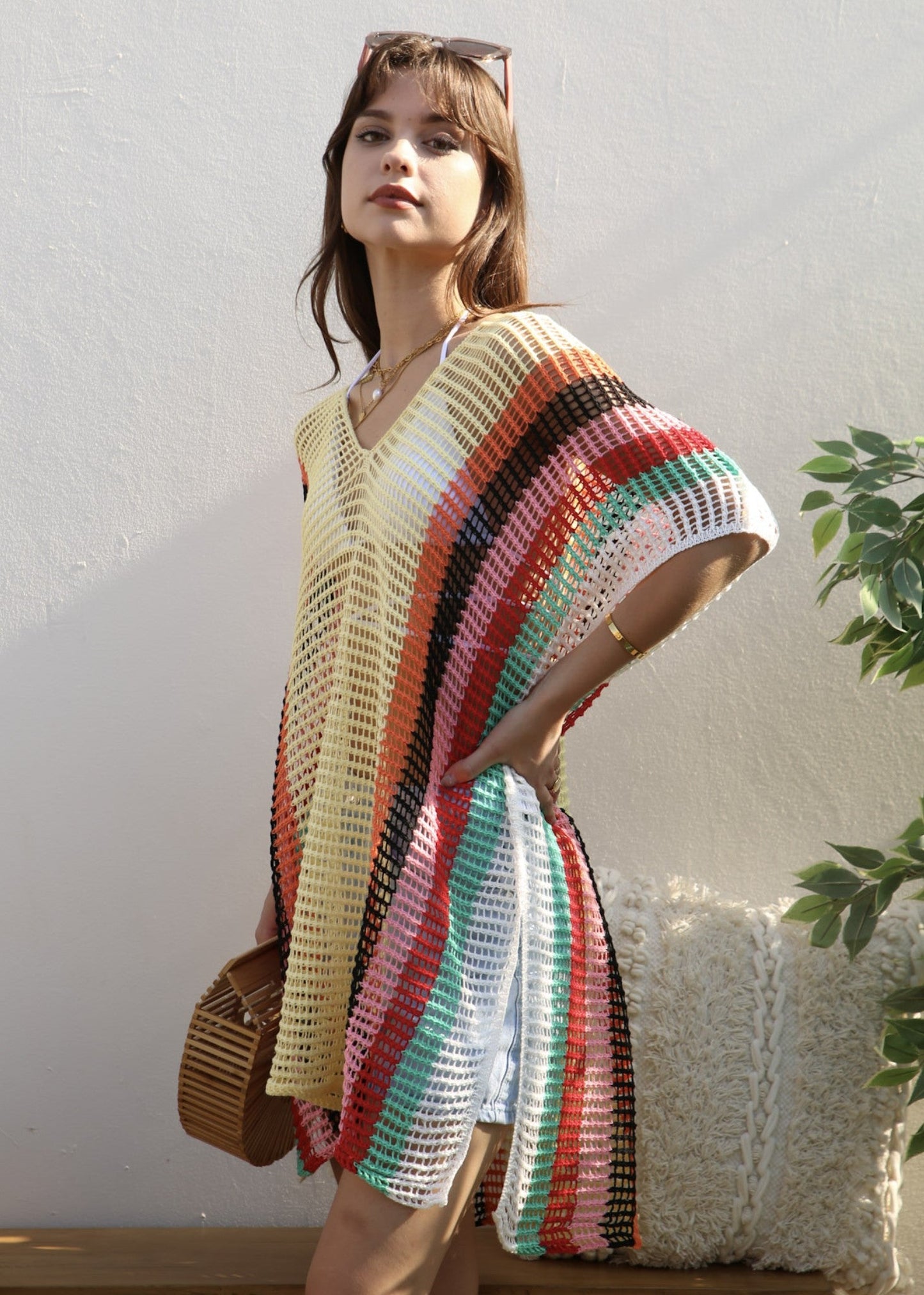 Multicolor Striped Side Knit Cover-Up