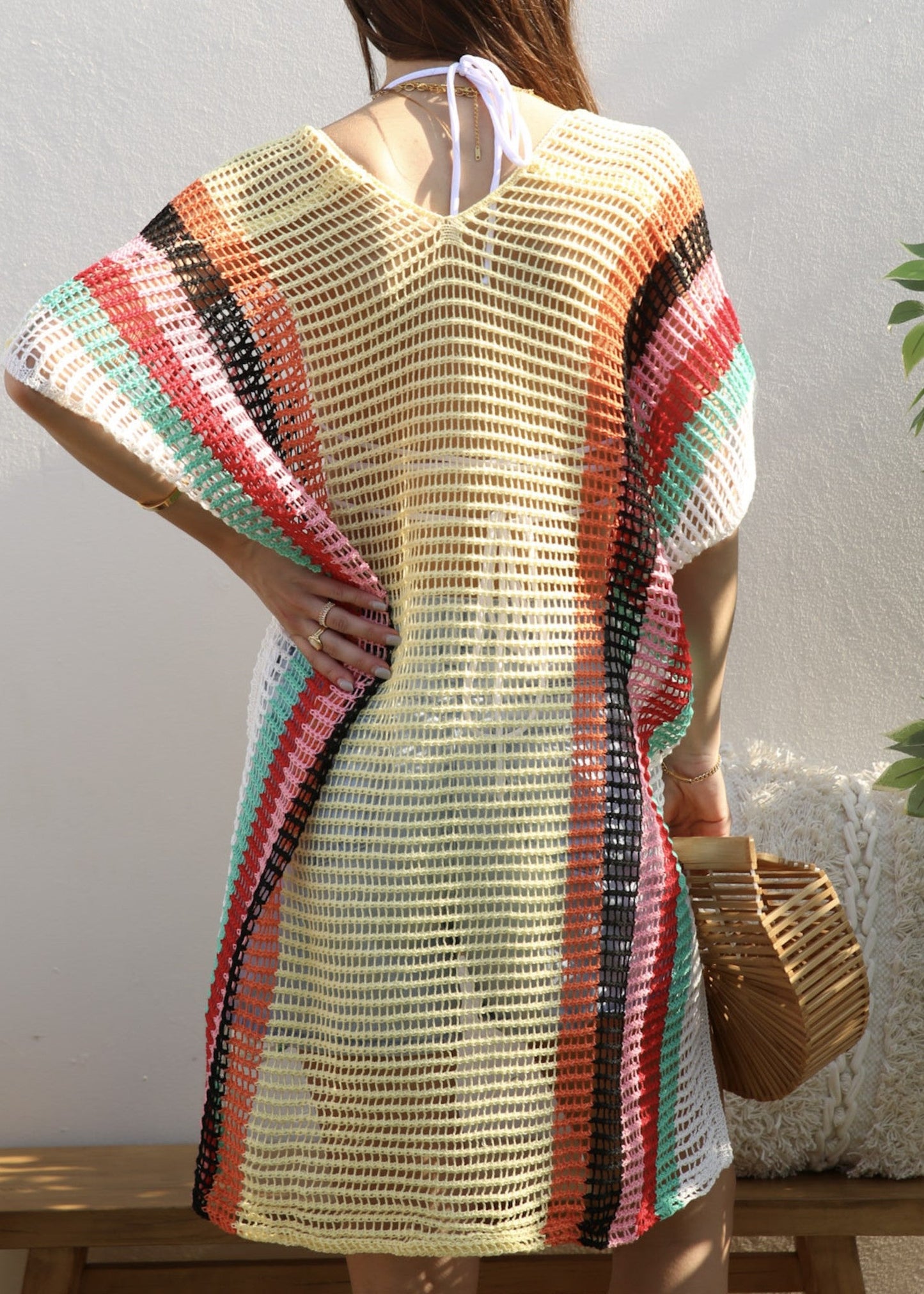 Multicolor Striped Side Knit Cover-Up