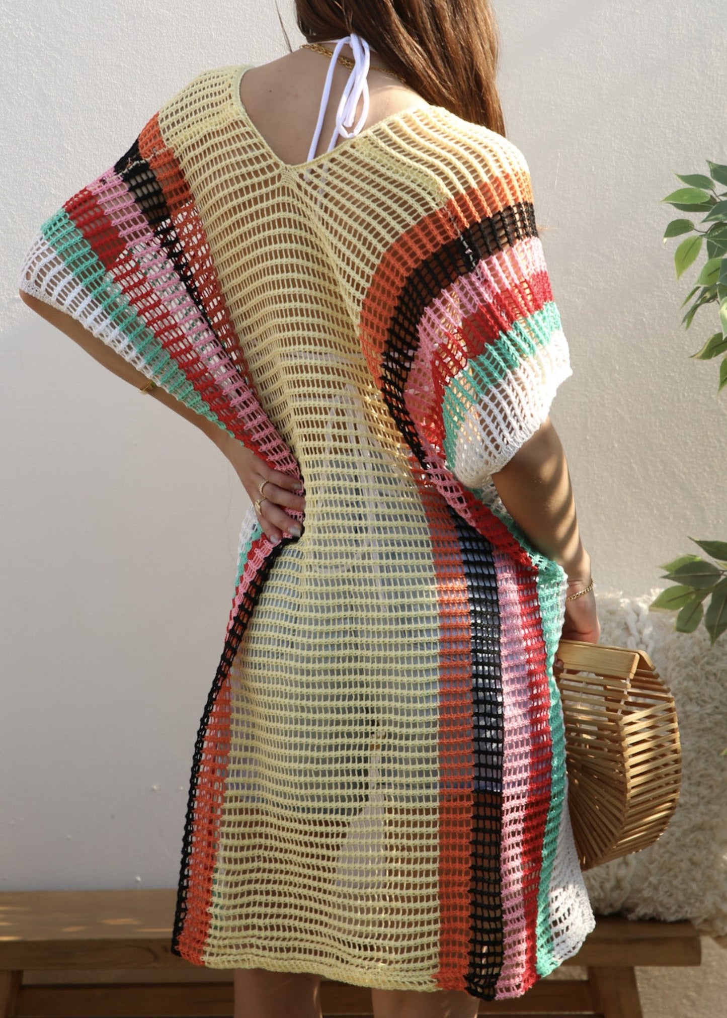 Multicolor Striped Side Knit Cover-Up