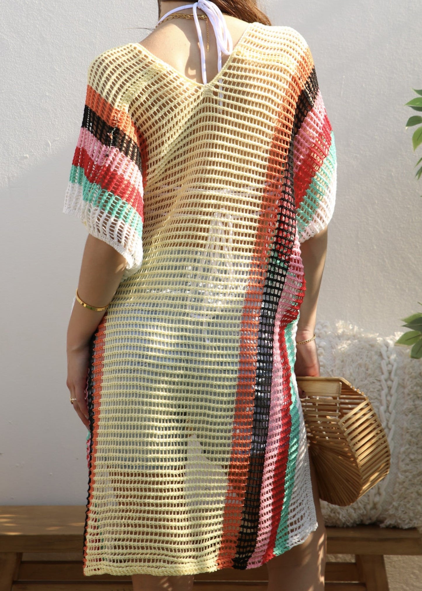 Multicolor Striped Side Knit Cover-Up