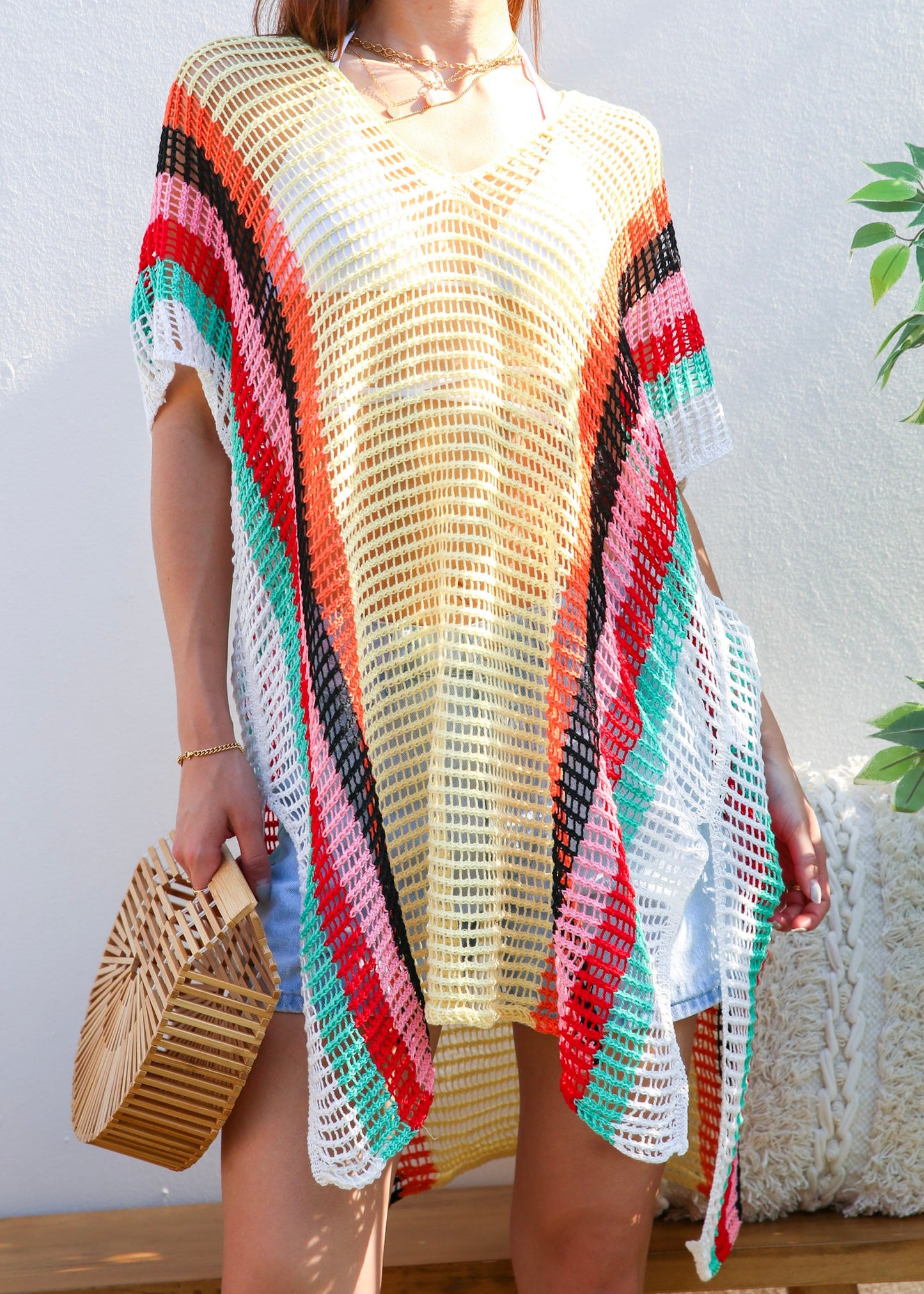 Multicolor Striped Side Knit Cover-Up