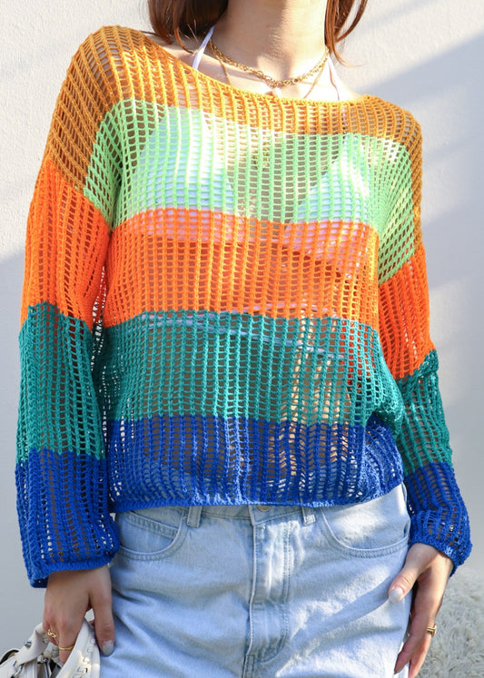 Multicolor Striped Crochet Sweater