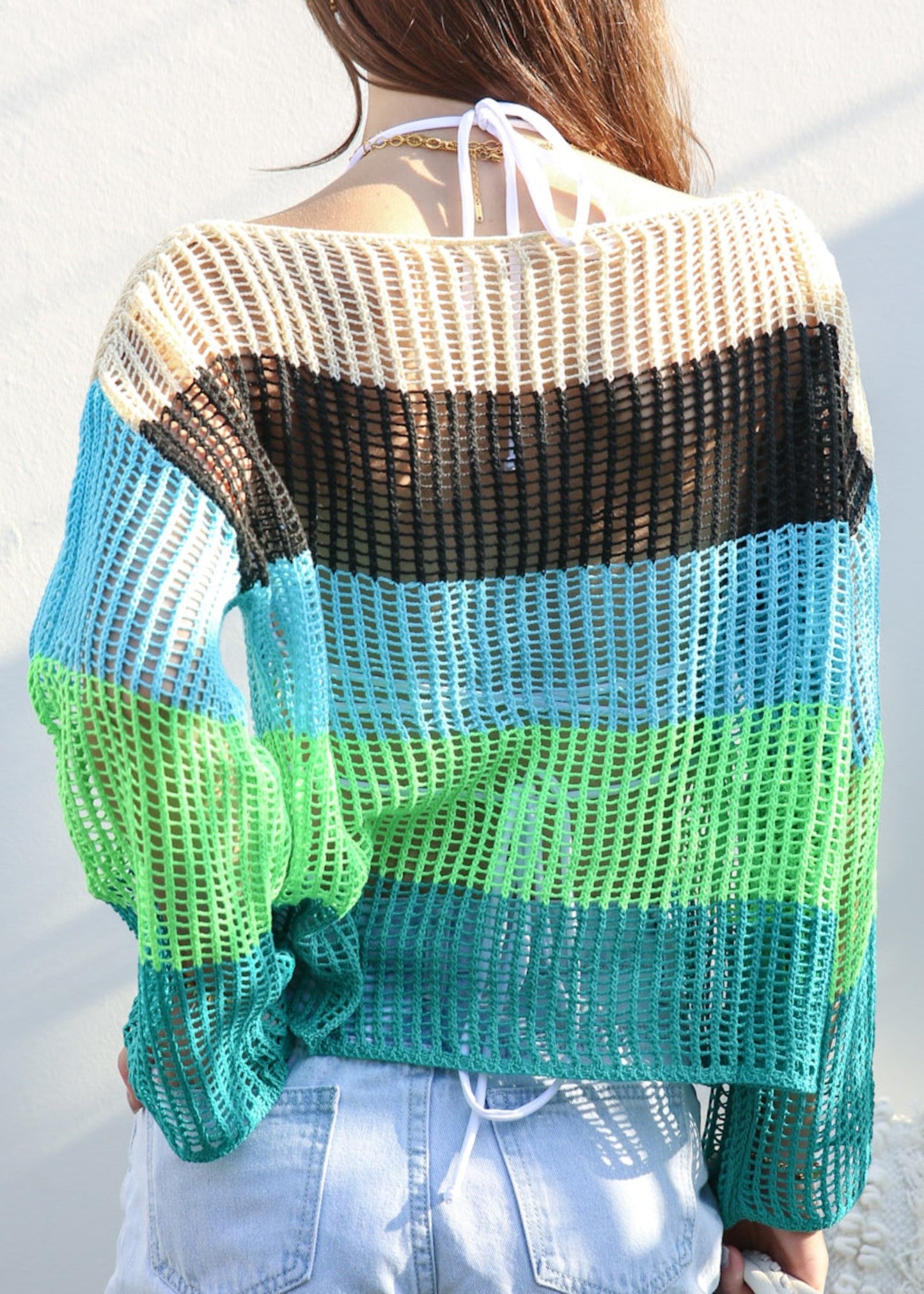 Multicolor Striped Crochet Sweater