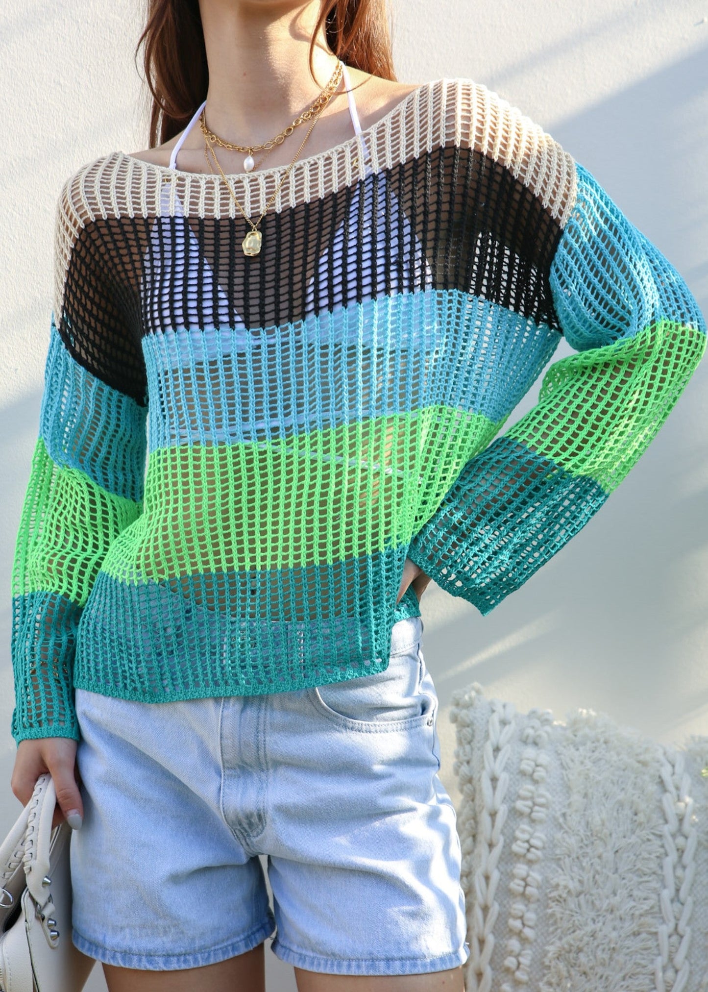 Multicolor Striped Crochet Sweater