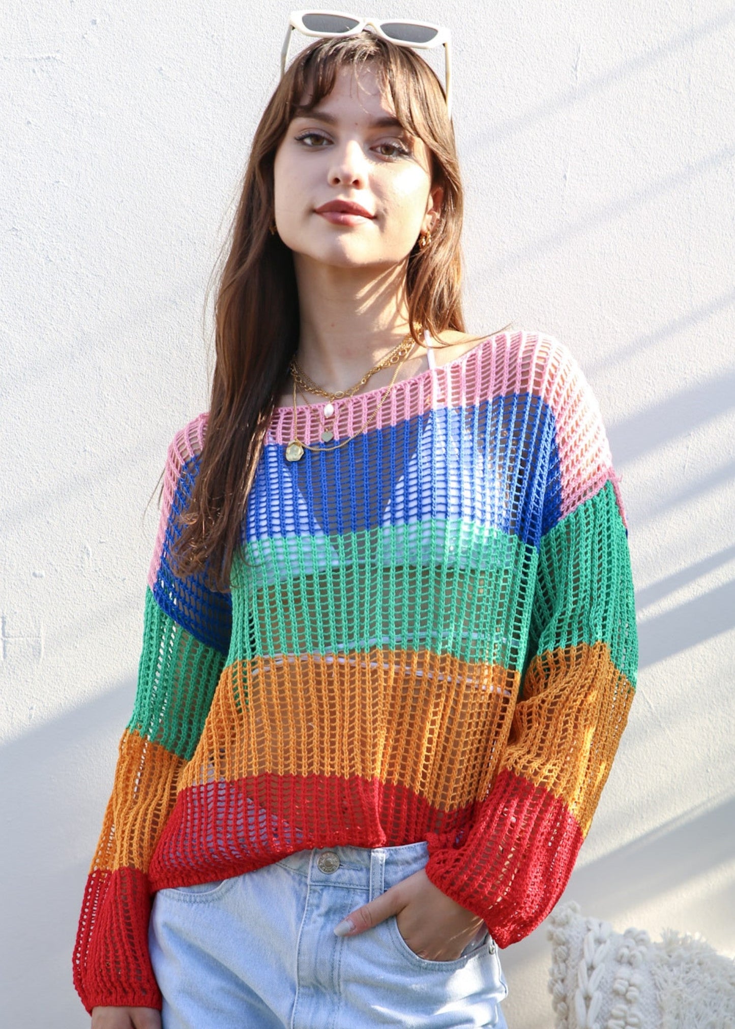 Multicolor Striped Crochet Sweater