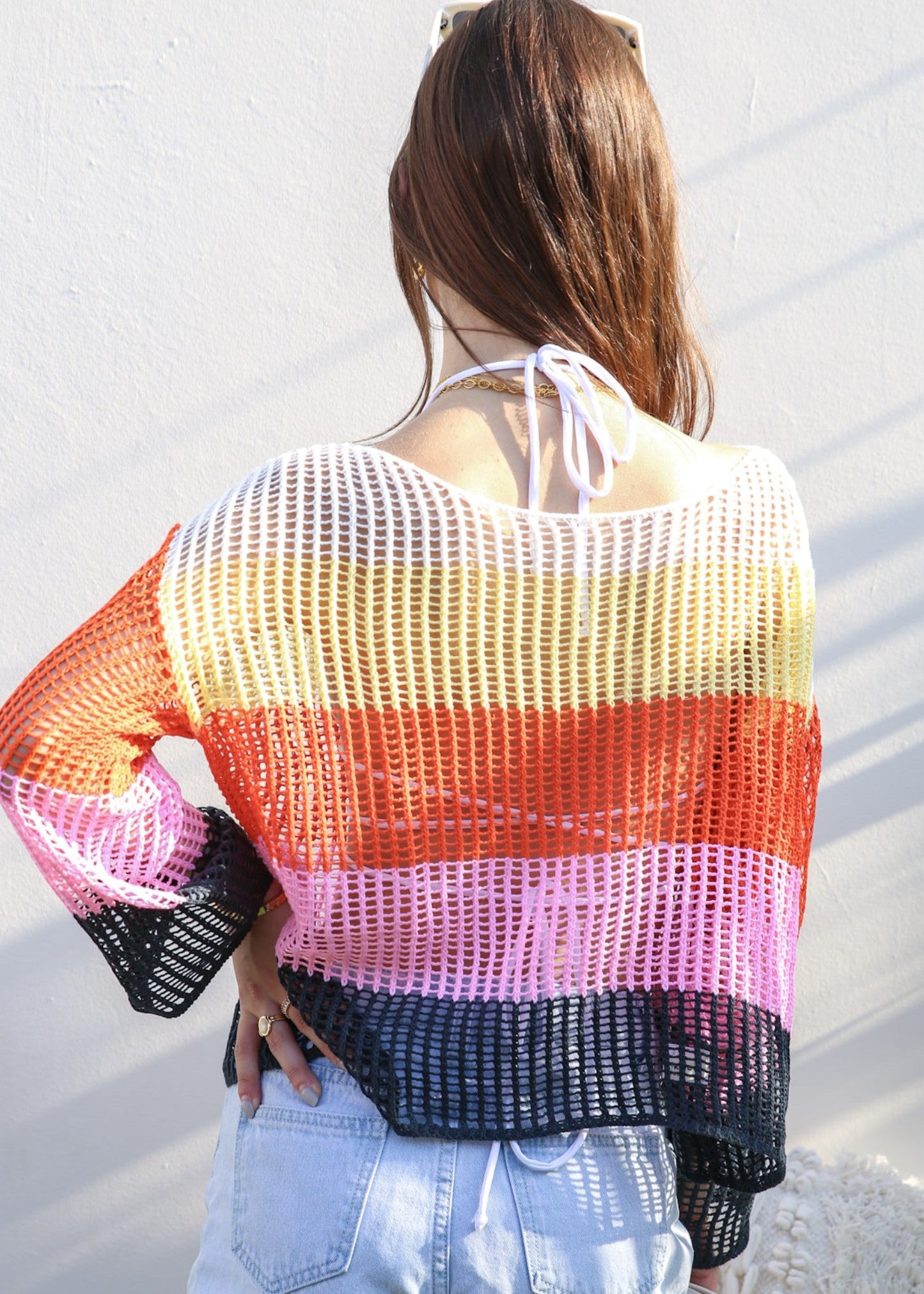 Multicolor Striped Crochet Sweater