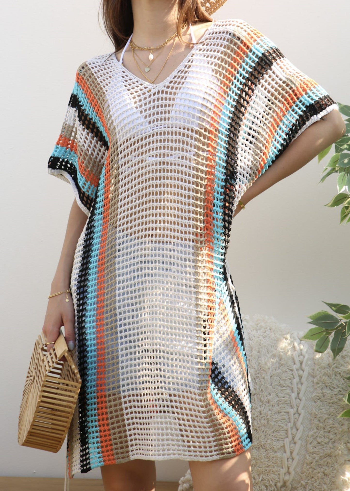 Tassel Side Tie Striped Cover-Up