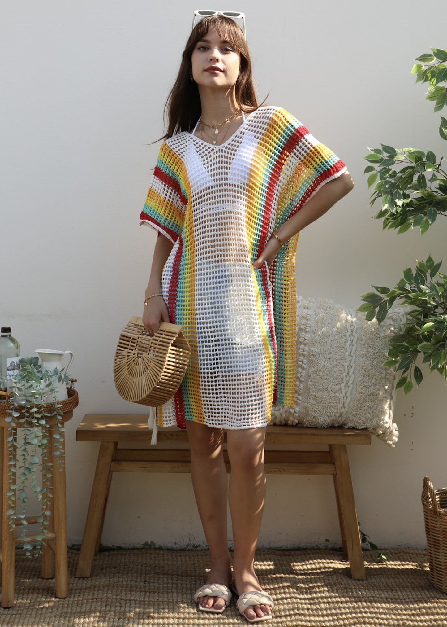 Tassel Side Tie Striped Cover-Up