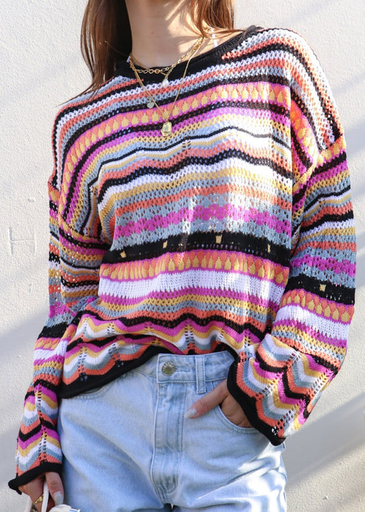 Multicolor Geometric Striped Sweater