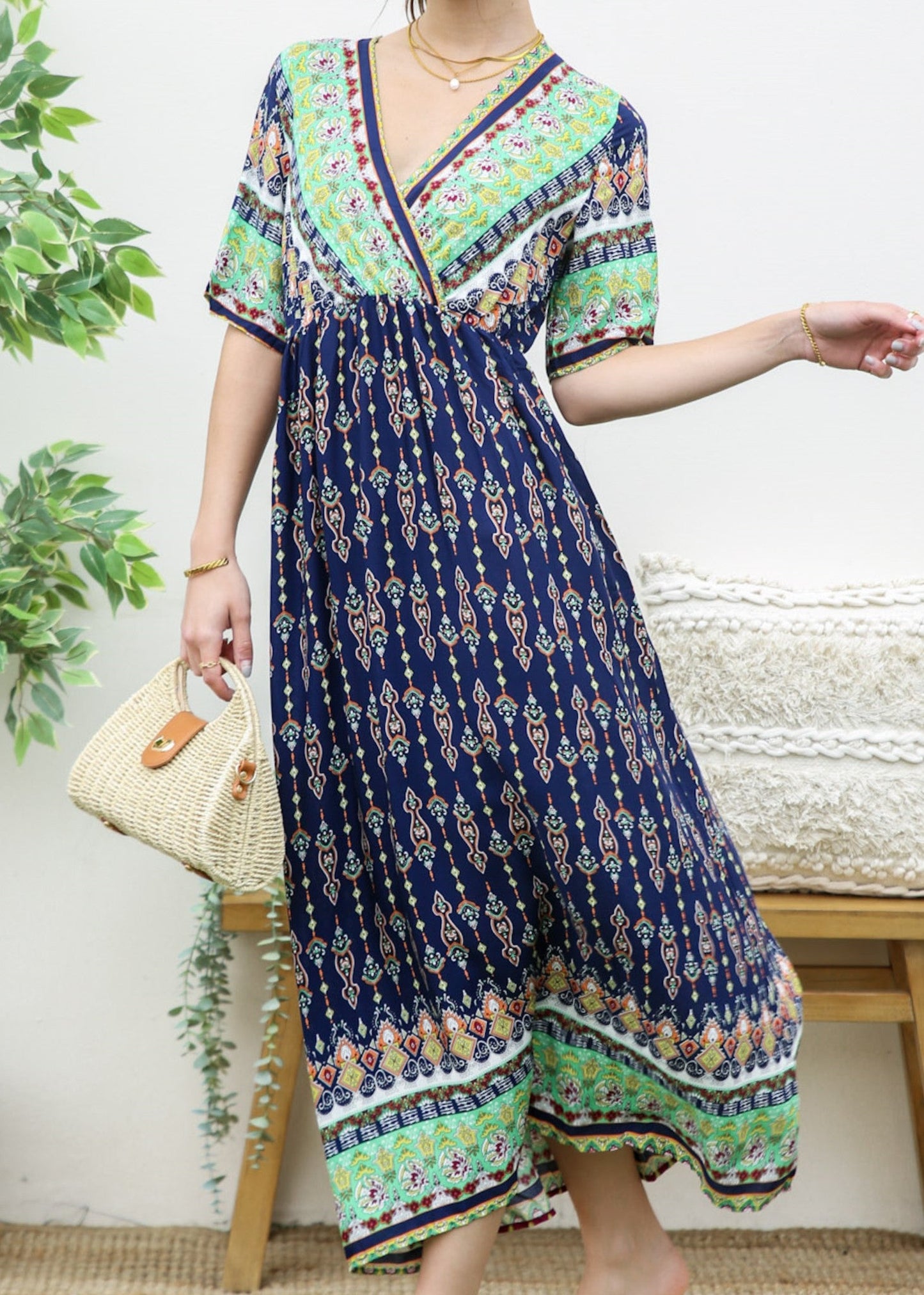 Surplice Neck Bohemian Maxi Dress