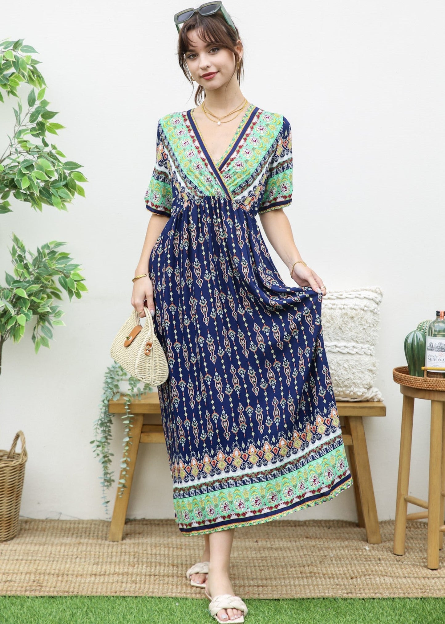 Surplice Neck Bohemian Maxi Dress