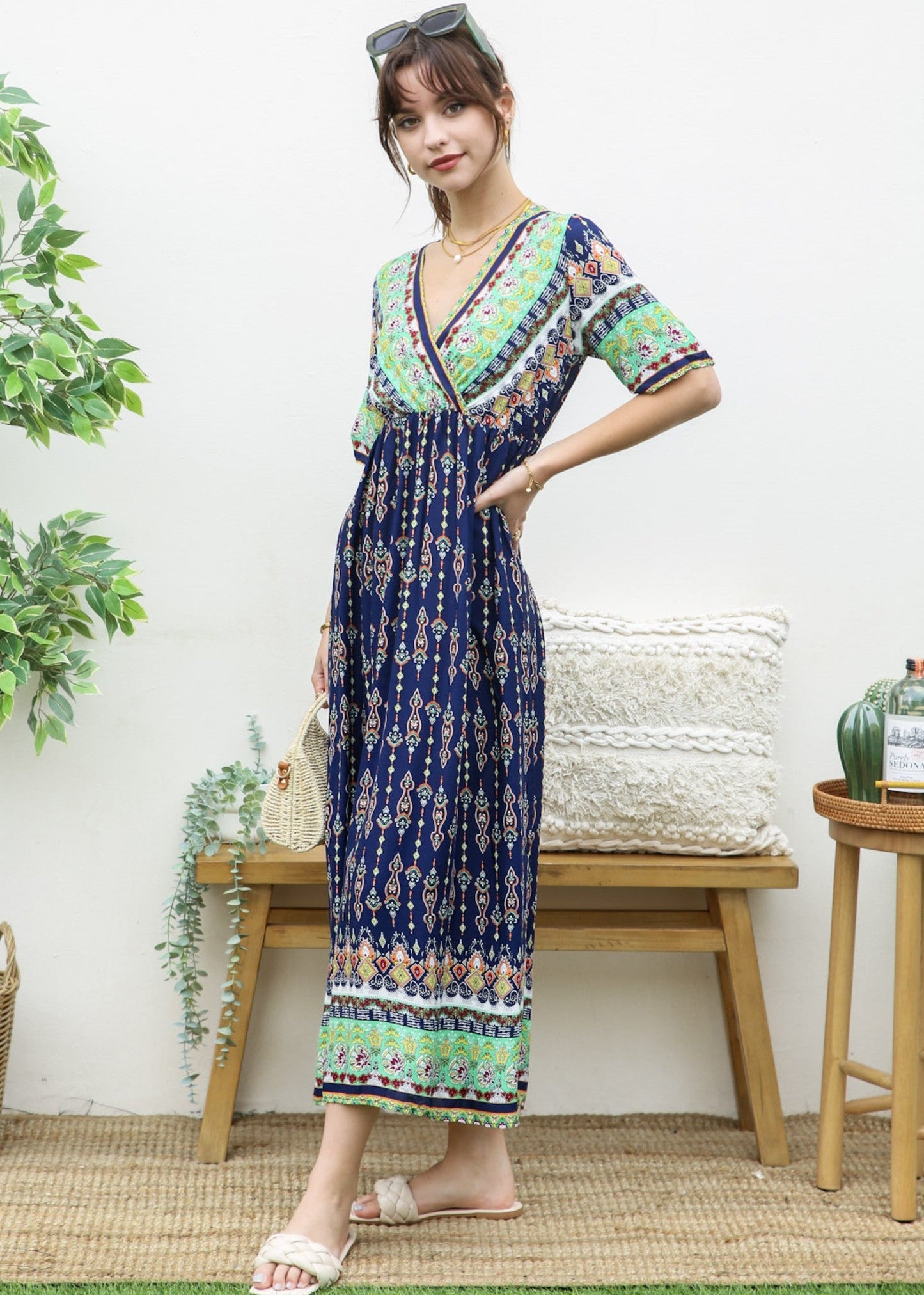 Surplice Neck Bohemian Maxi Dress