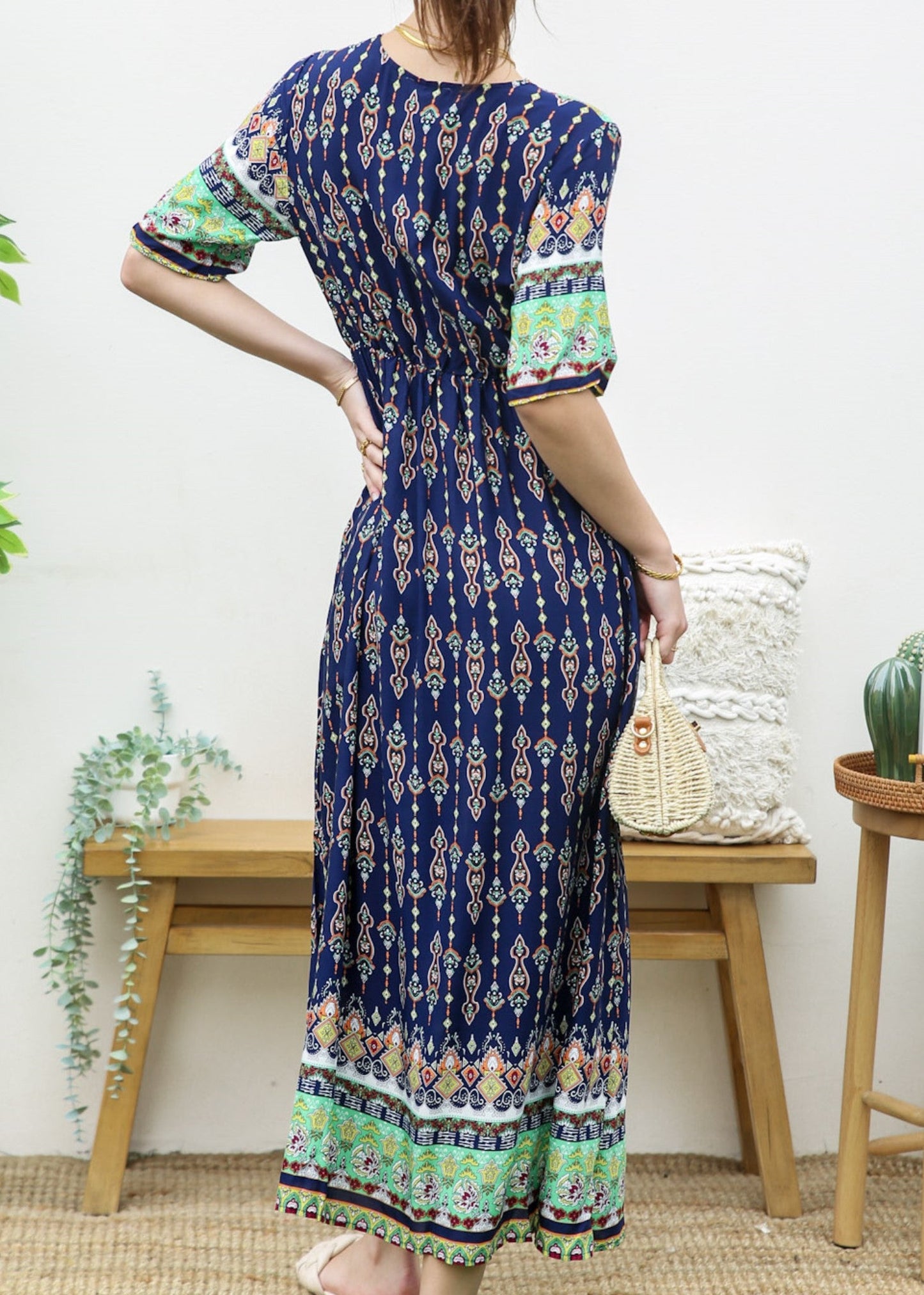 Surplice Neck Bohemian Maxi Dress