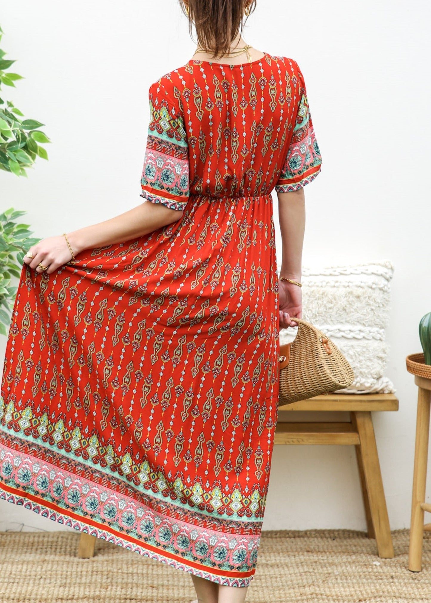 Surplice Neck Bohemian Maxi Dress