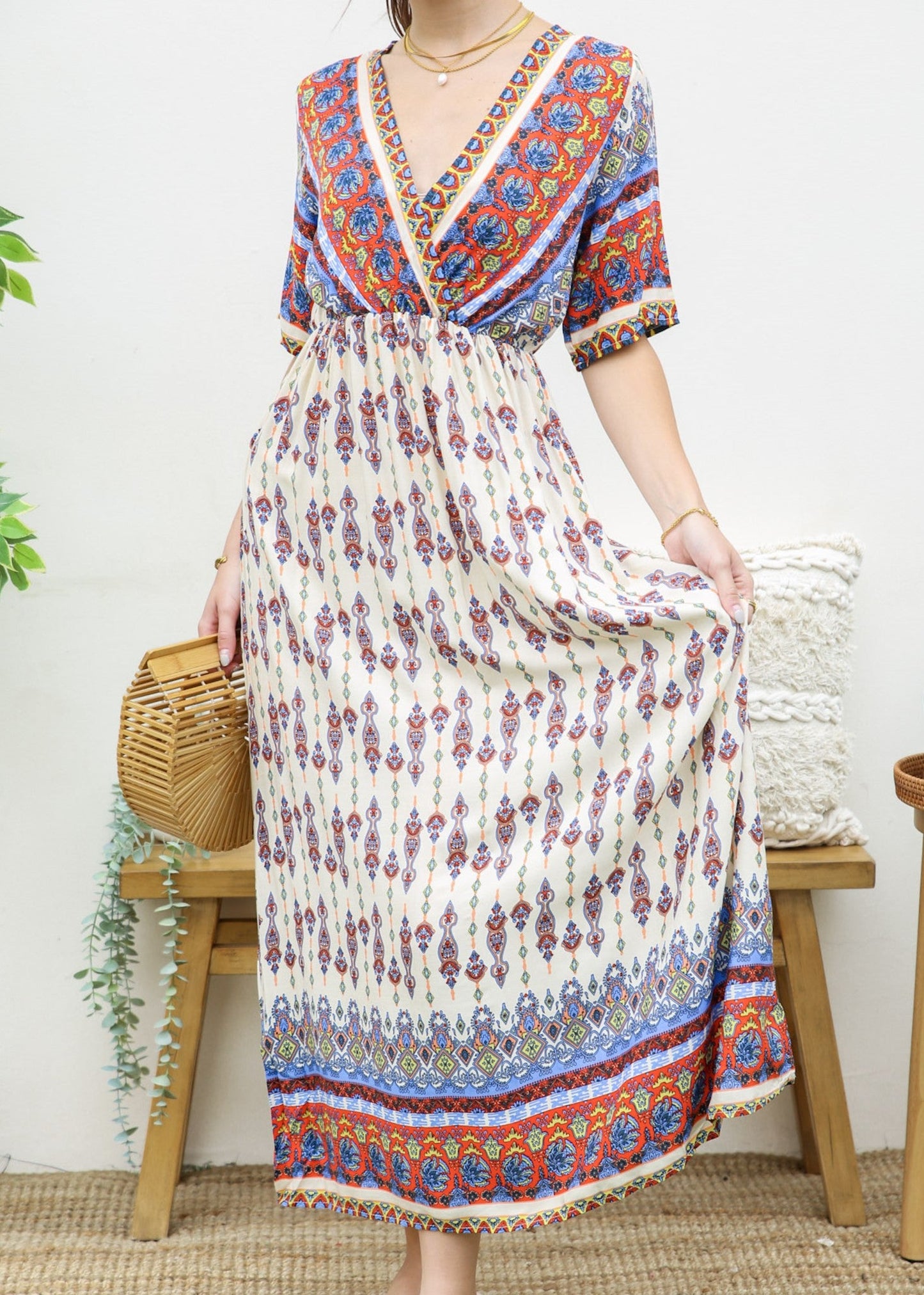 Surplice Neck Bohemian Maxi Dress