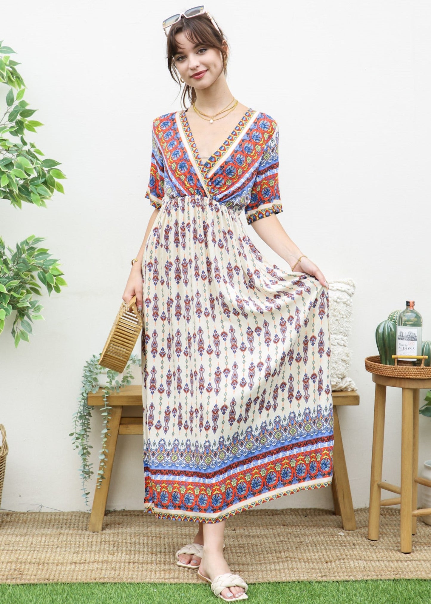 Surplice Neck Bohemian Maxi Dress