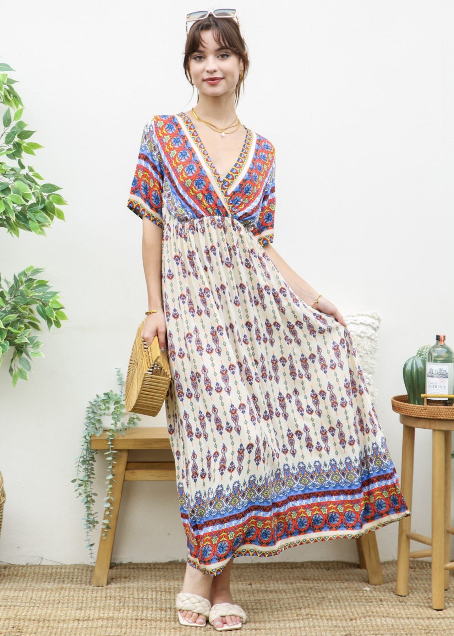 Surplice Neck Bohemian Maxi Dress