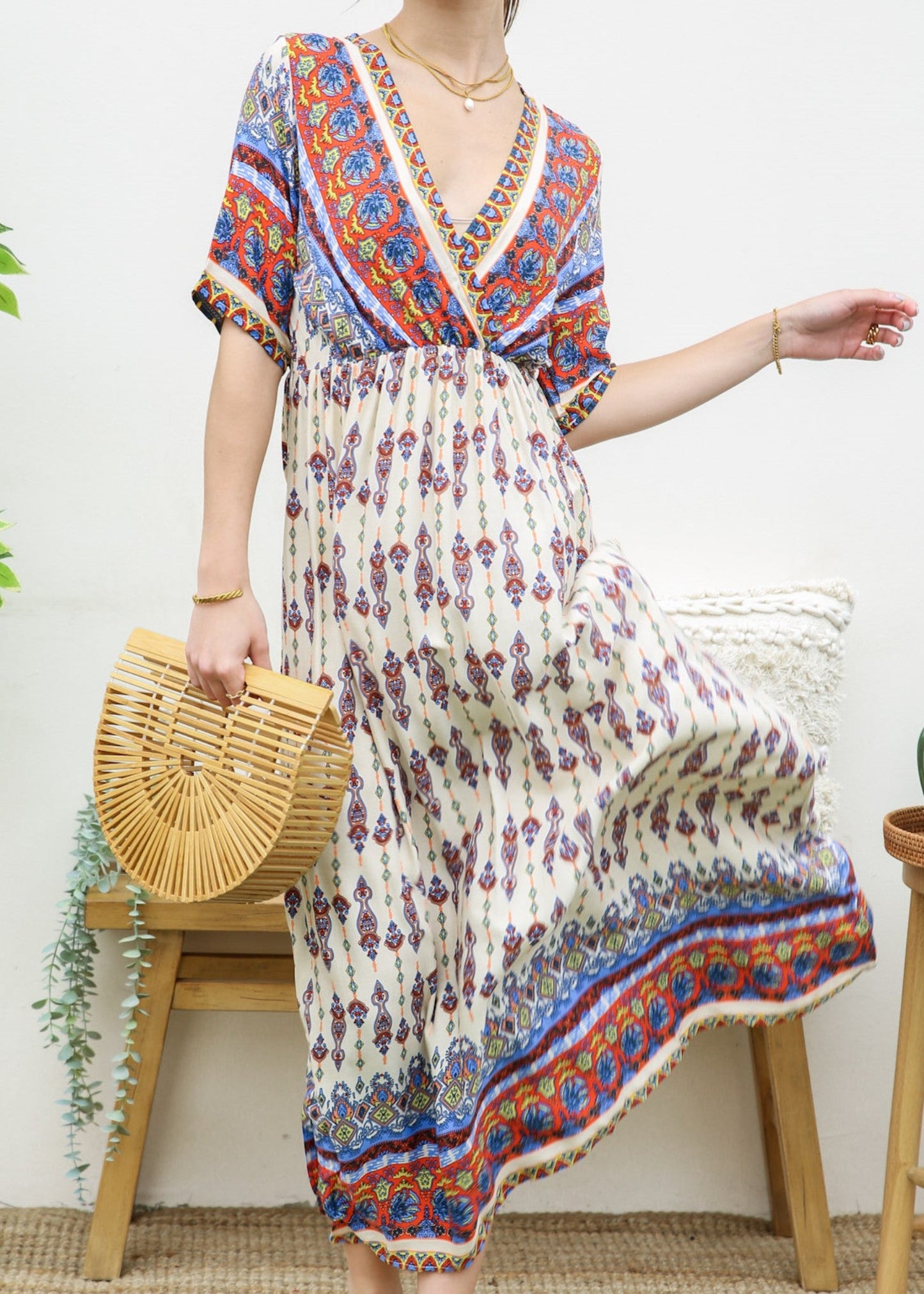 Surplice Neck Bohemian Maxi Dress