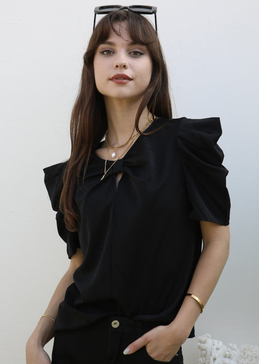 Ruched Detail Keyhole Front Blouse