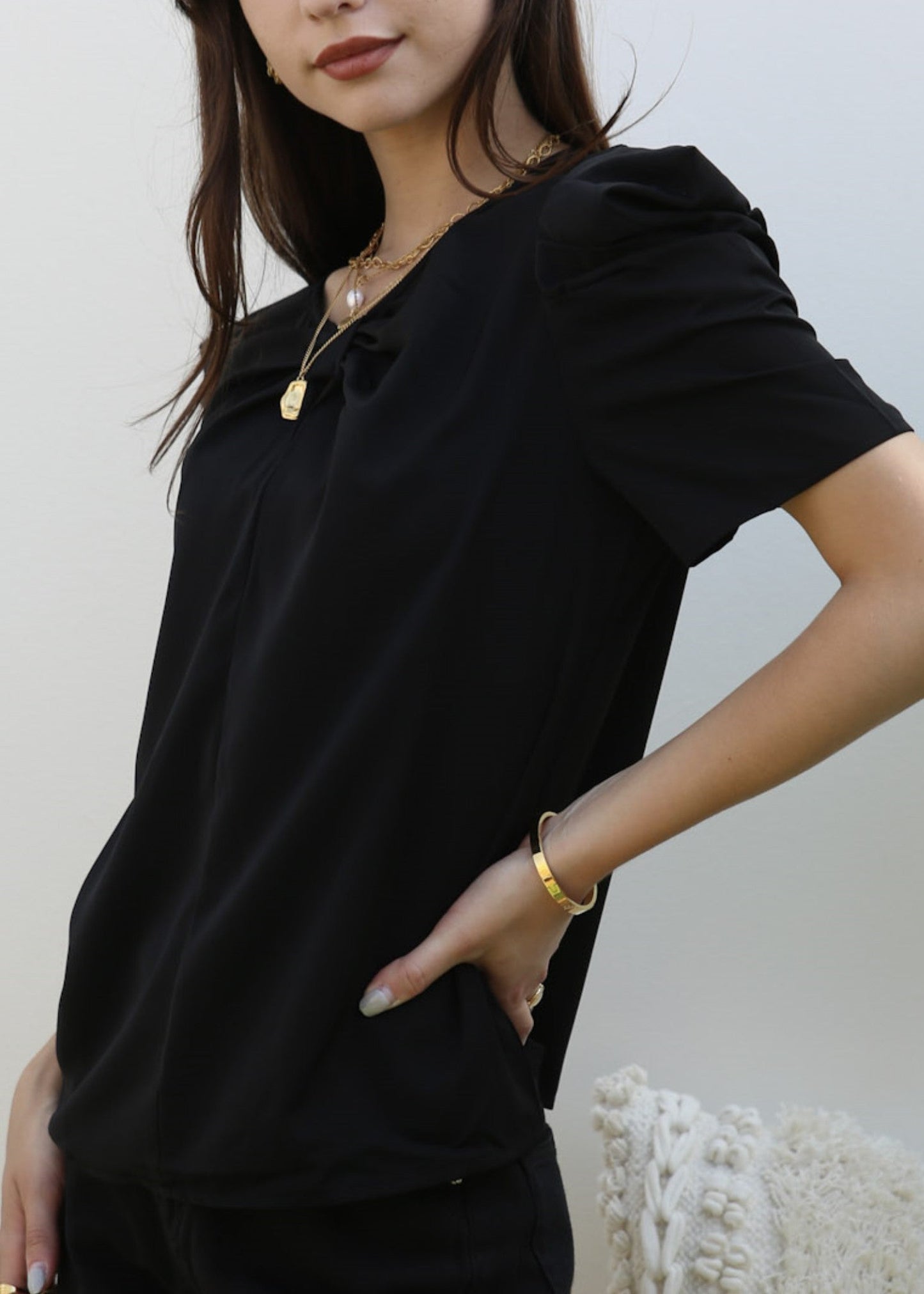 Ruched Detail Keyhole Front Blouse