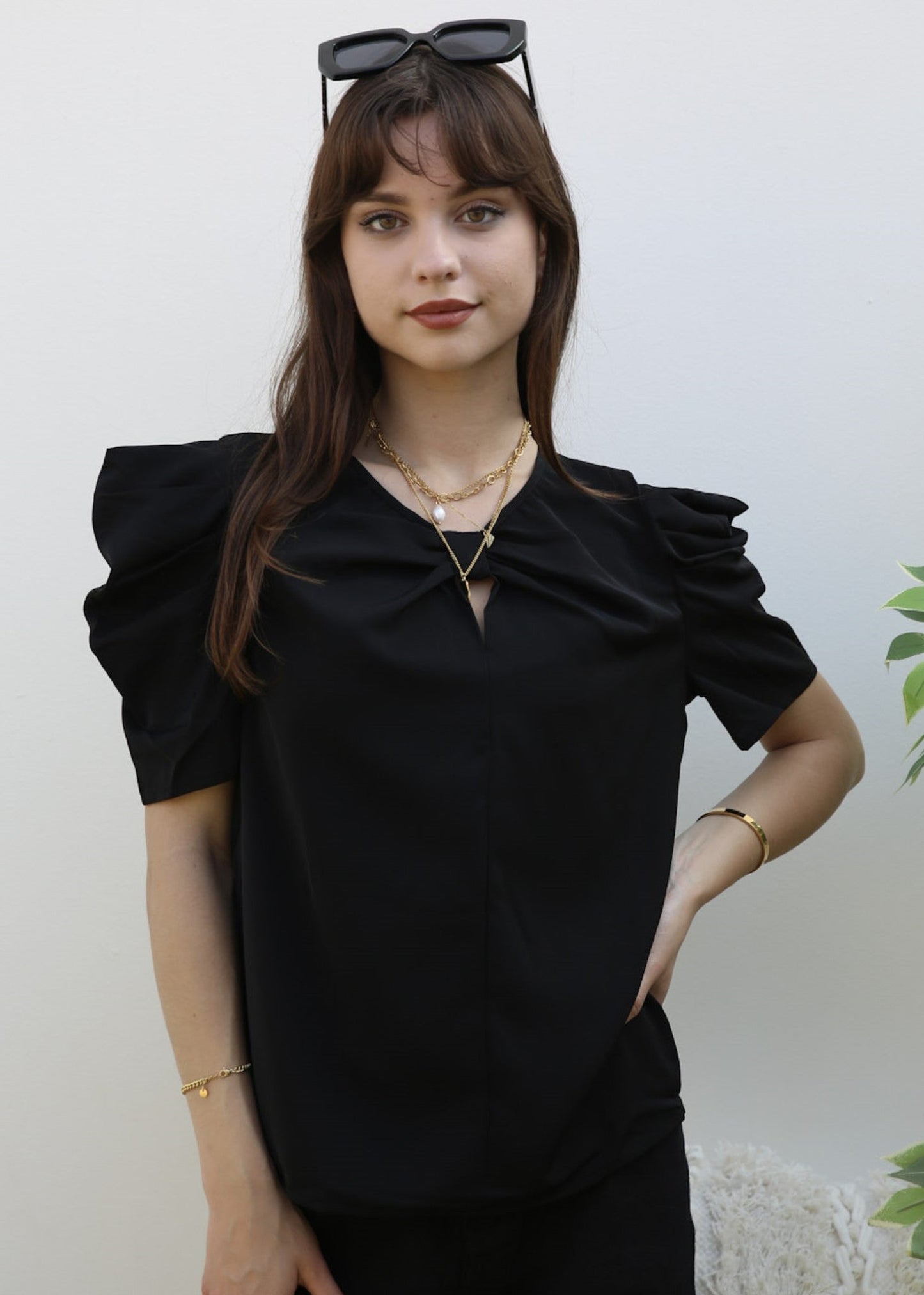 Ruched Detail Keyhole Front Blouse